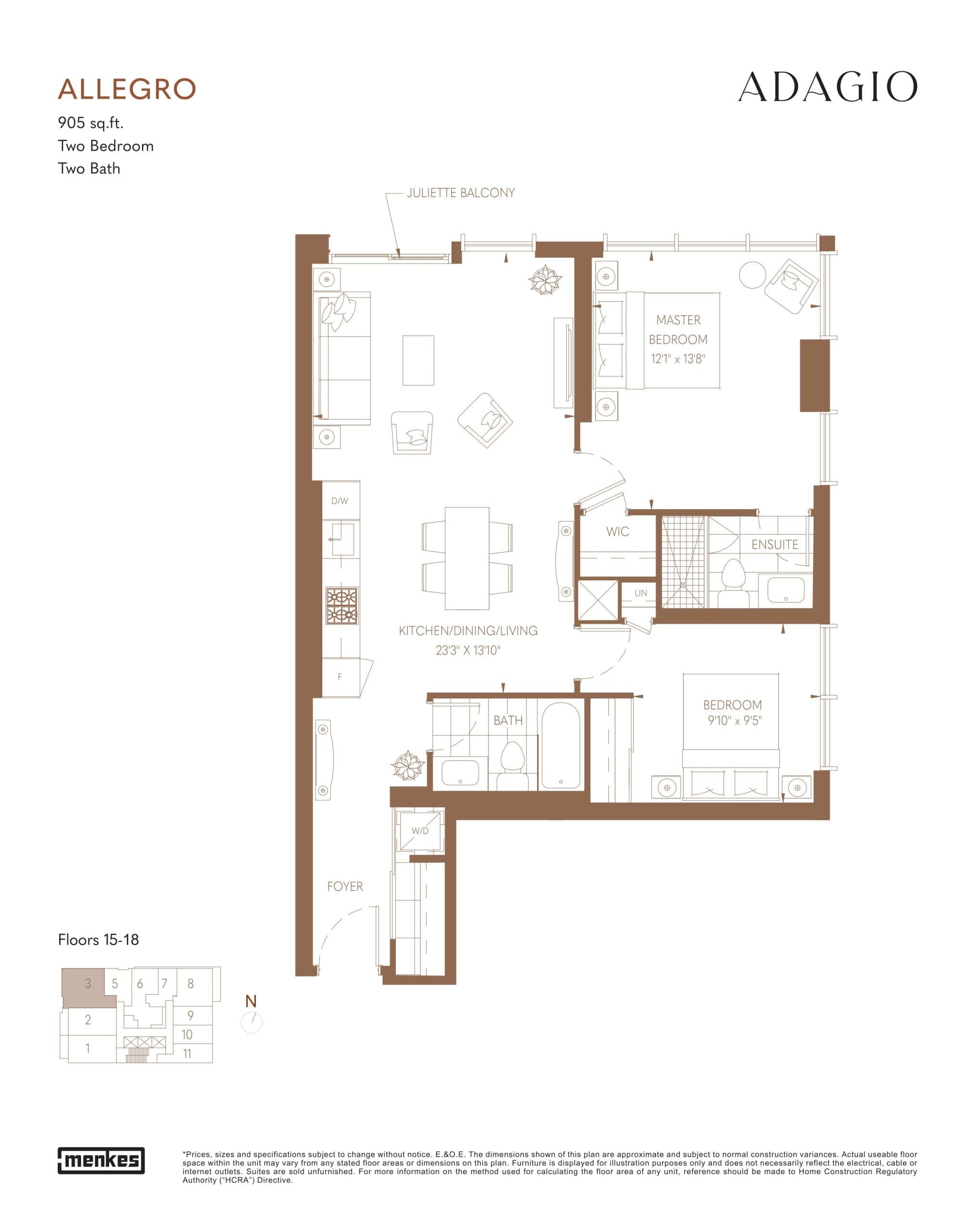 Allegro Floor Plan at Adagio Condos - 905 sq.ft