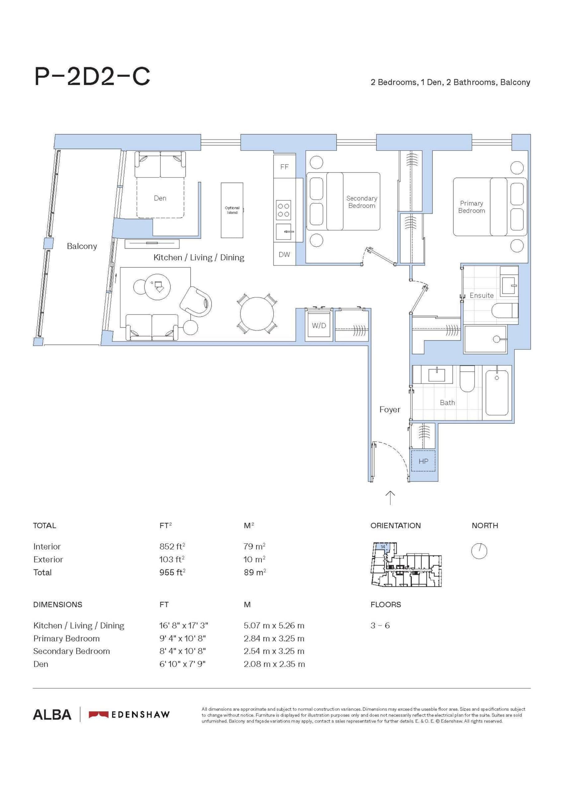 P-2D2-C Floor Plan at Alba Condos - 852 sq.ft