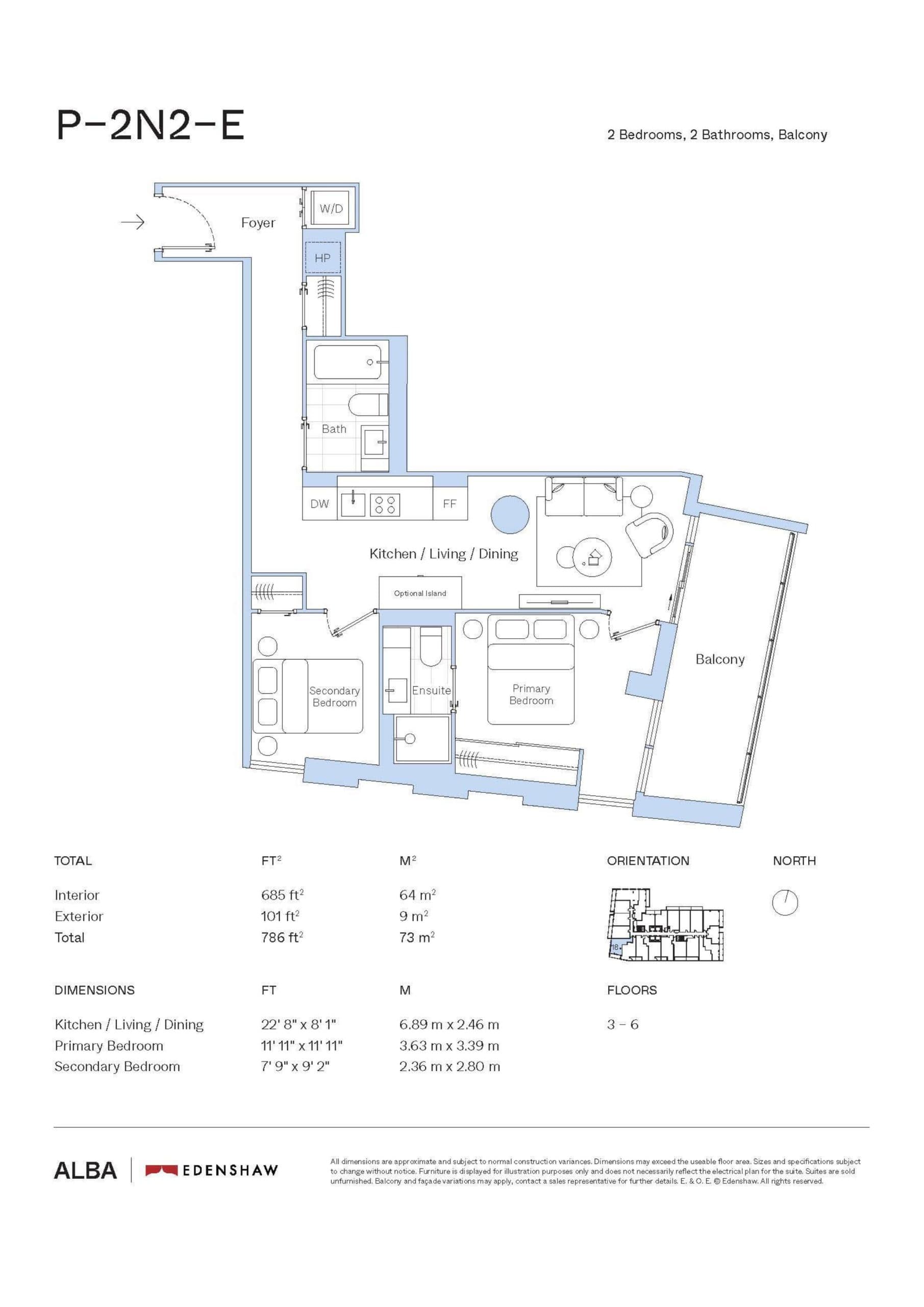P-2N2-E Floor Plan at Alba Condos - 685 sq.ft