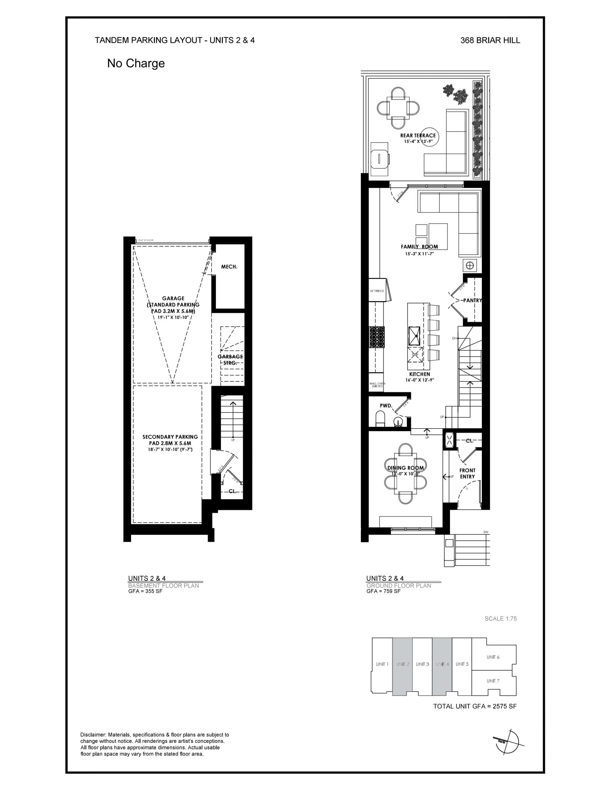 Ruby - Tandem Parking Layout Floor Plan at The Briar on Avenue Towns - 2575 sq.ft