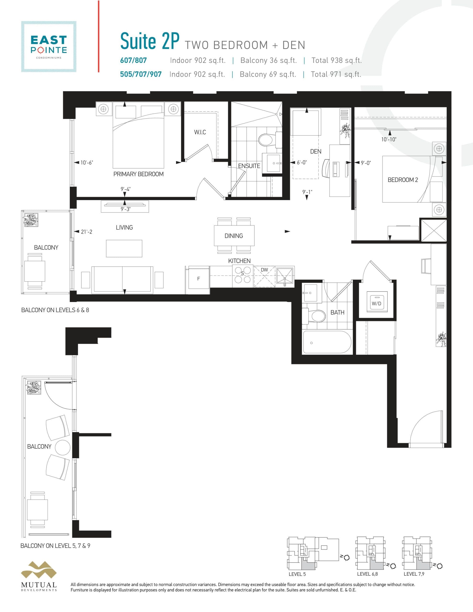 Suite 2P Floor Plan at East Pointe Condos - 902 sq.ft