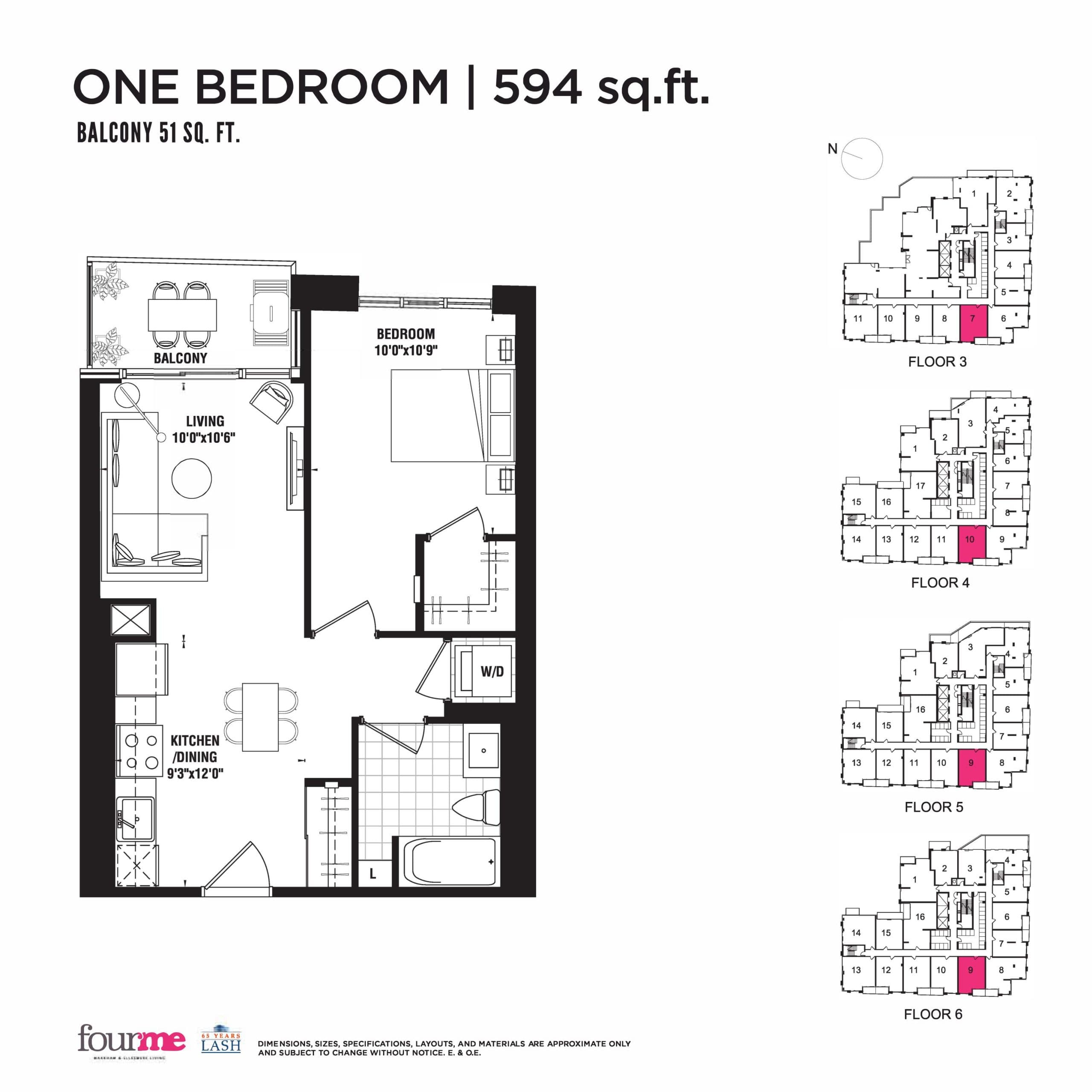 594 sq.ft. - Podium Floor Plan at FOURME Condos - 594 sq.ft