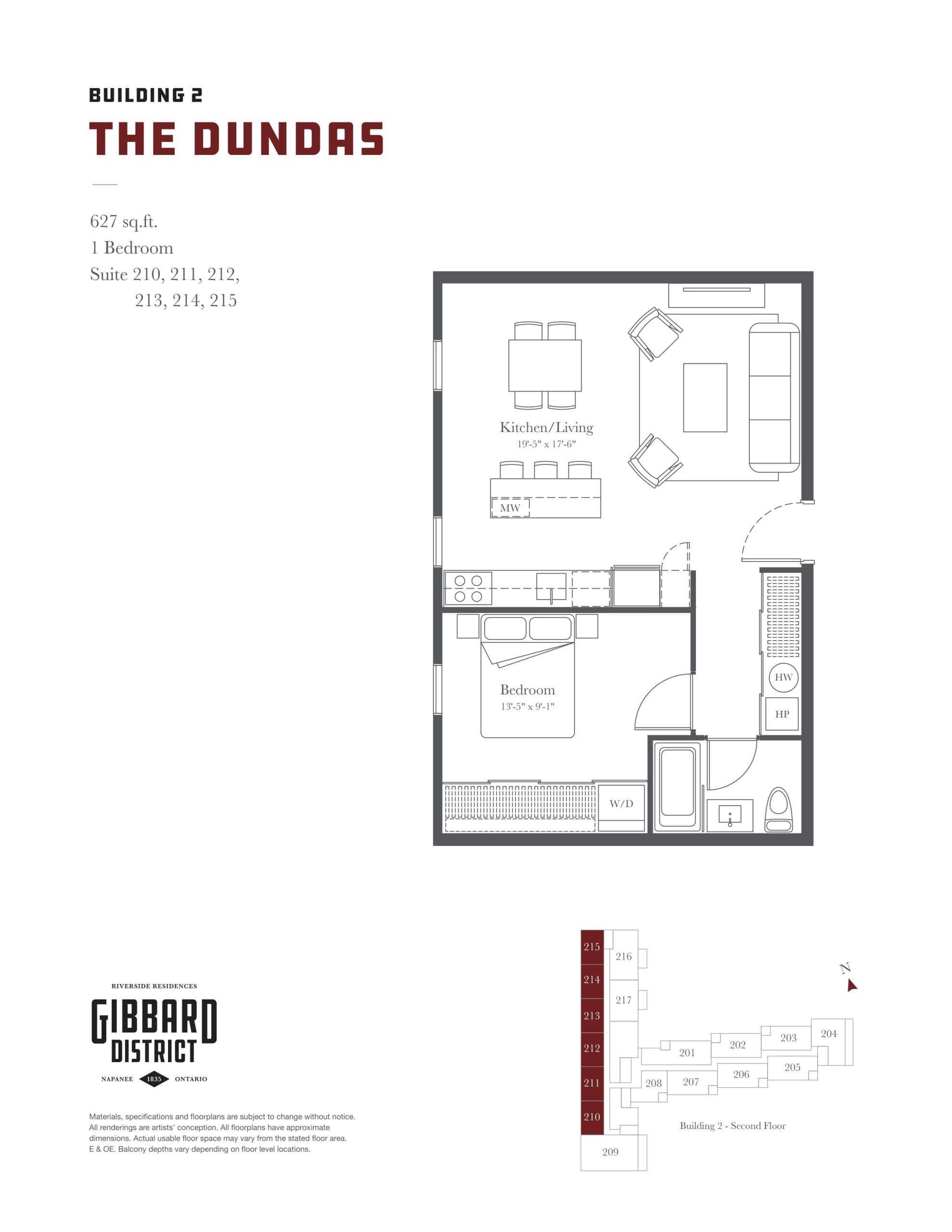 The Dundas Floor Plan at Gibbard District - Building 2 Condos - 627 sq.ft