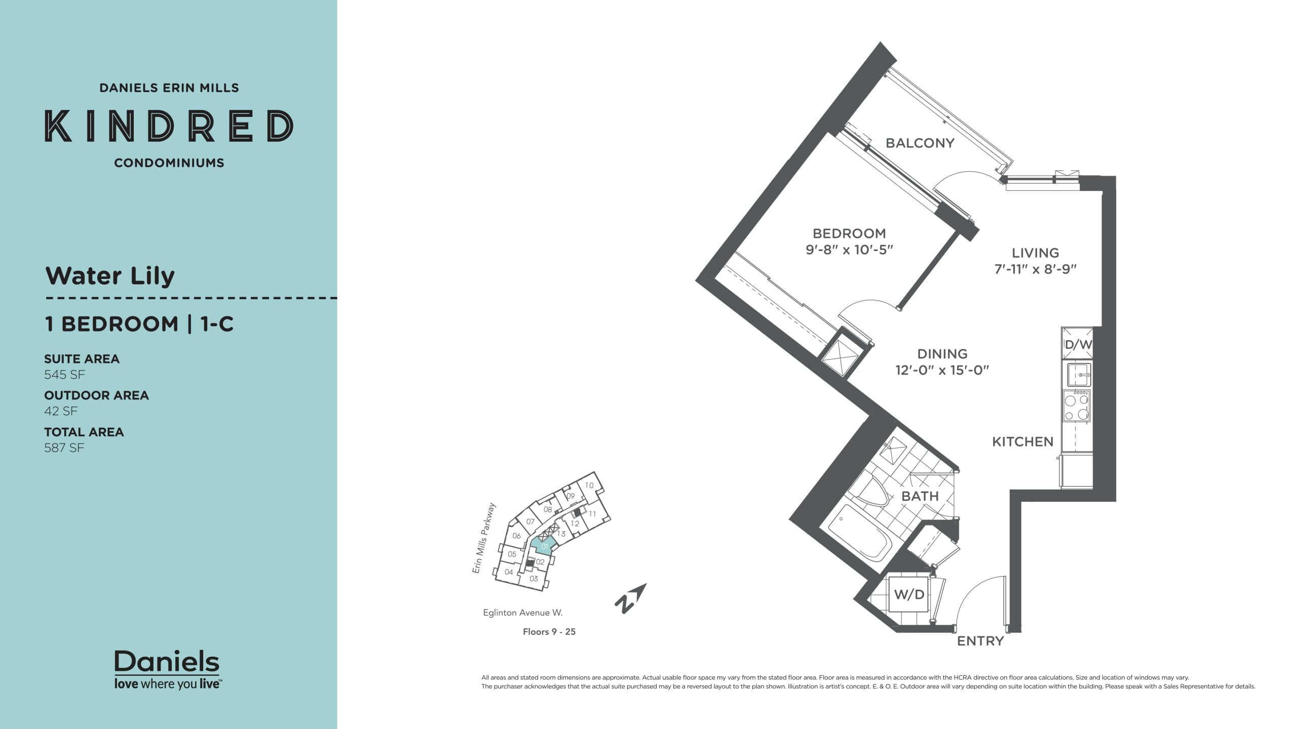 Water Lily Floor Plan at Kindred Condos - 545 sq.ft