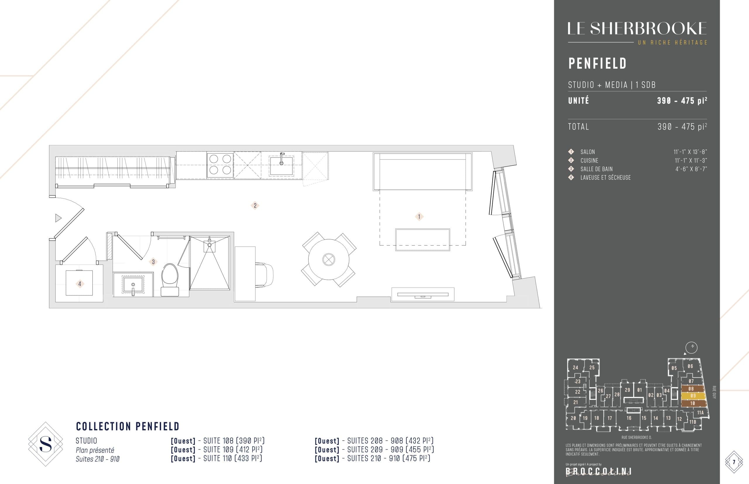 Penfield Floor Plan at Le Sherbrooke Condos - 475 sq.ft