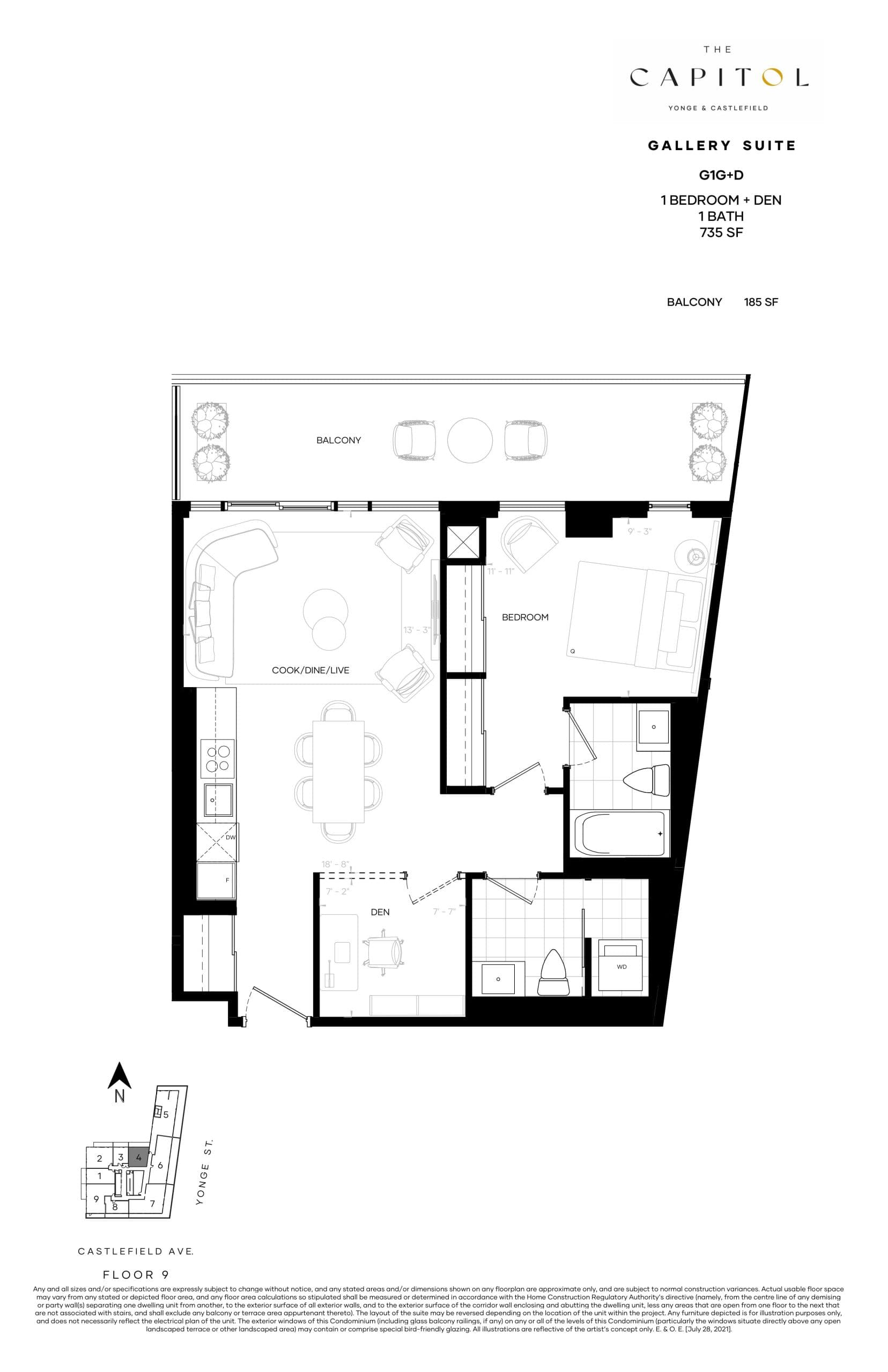 G1G+D - Gallery Suite Floor Plan at The Capitol Residences - 735 sq.ft