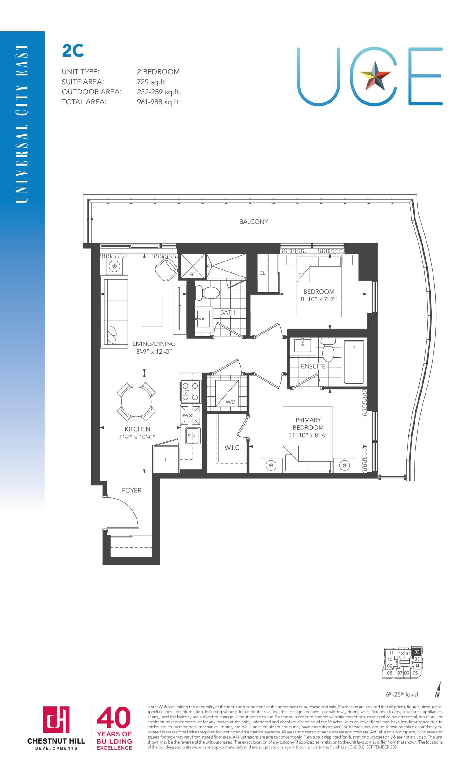 2C Floor Plan at Universal City East Condos - 729 sq.ft