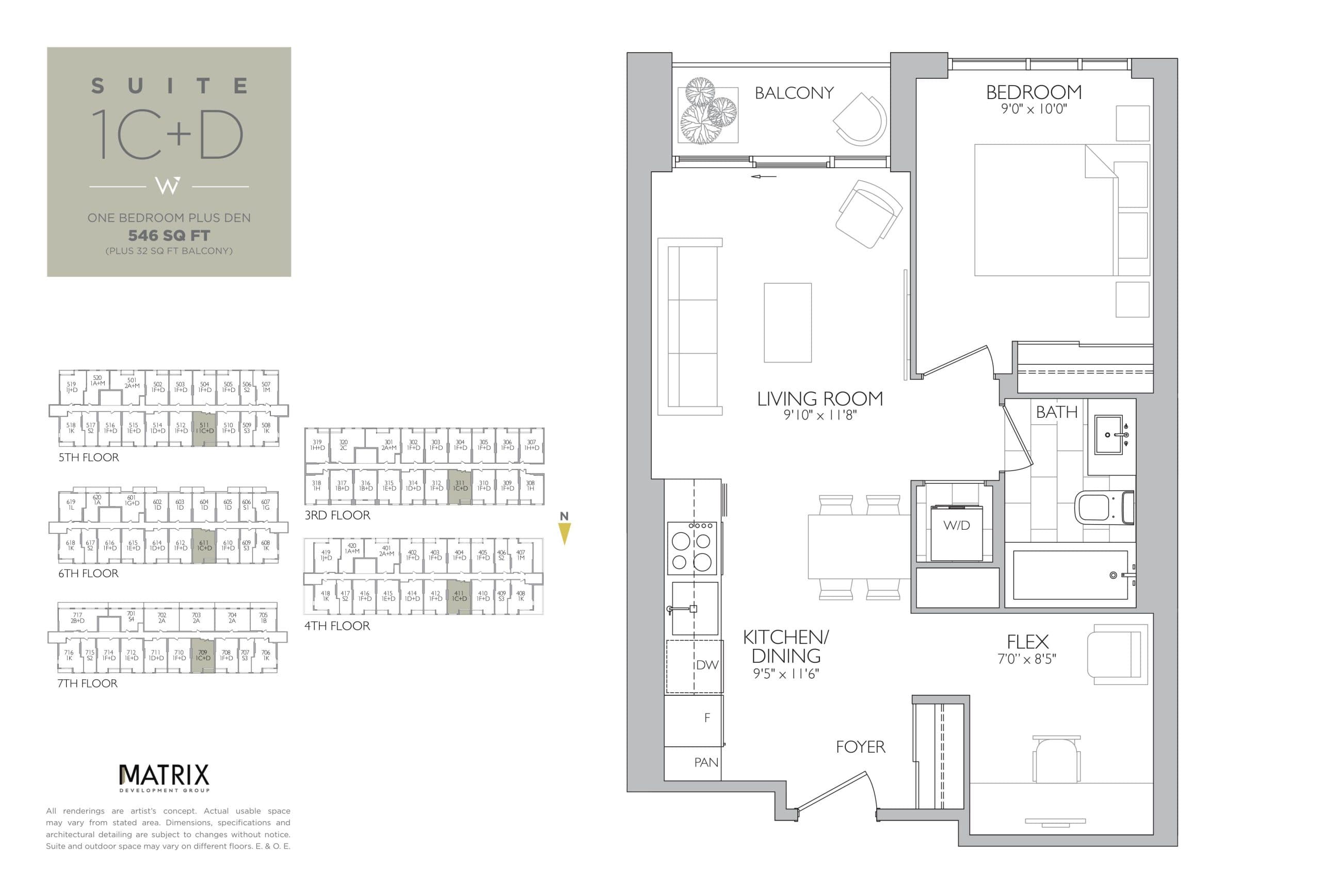 Suite 1C+D Floor Plan at Westgate on Main Condos - 546 sq.ft