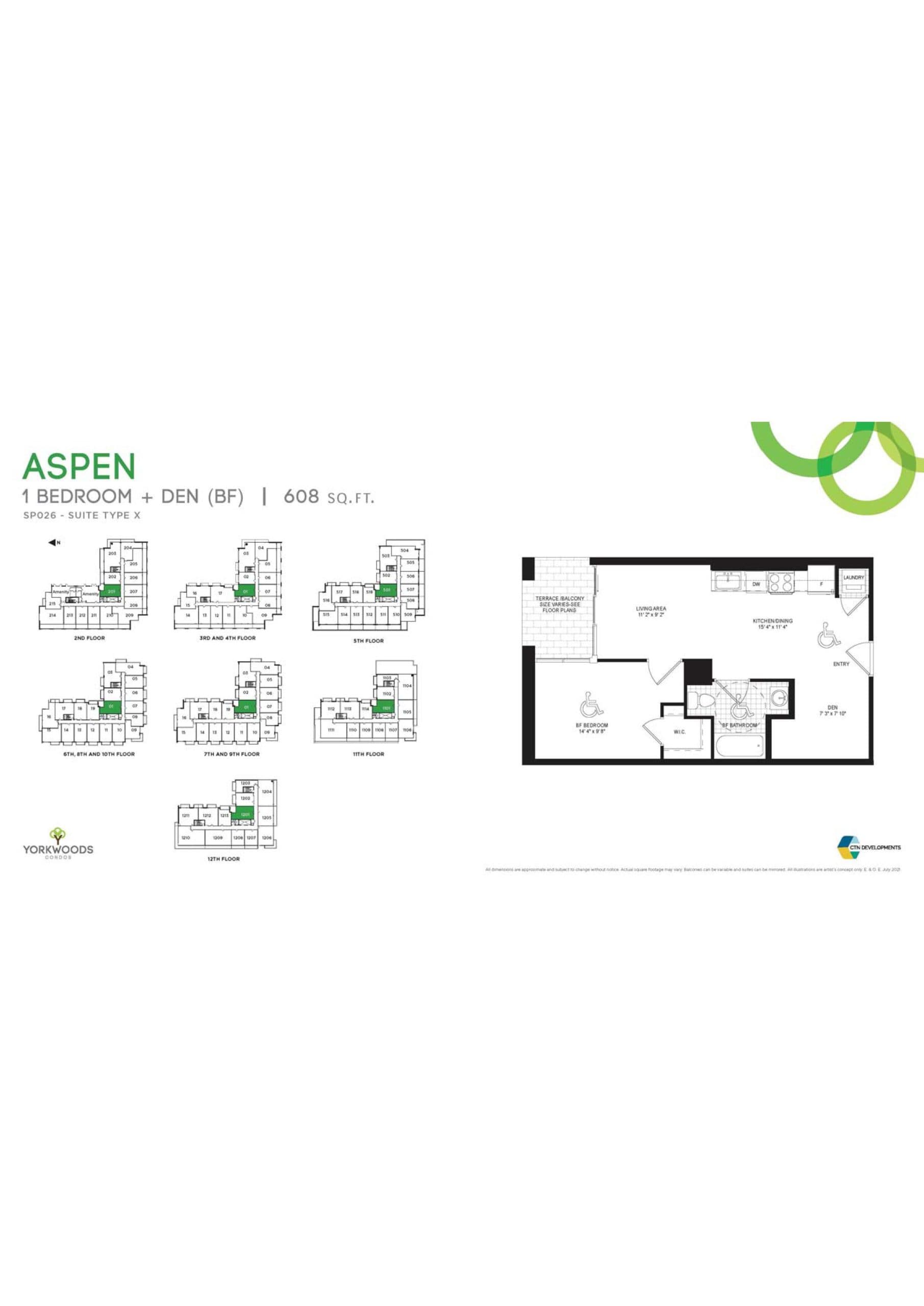 Aspen - Type X Floor Plan at Yorkwoods Condos - 608 sq.ft