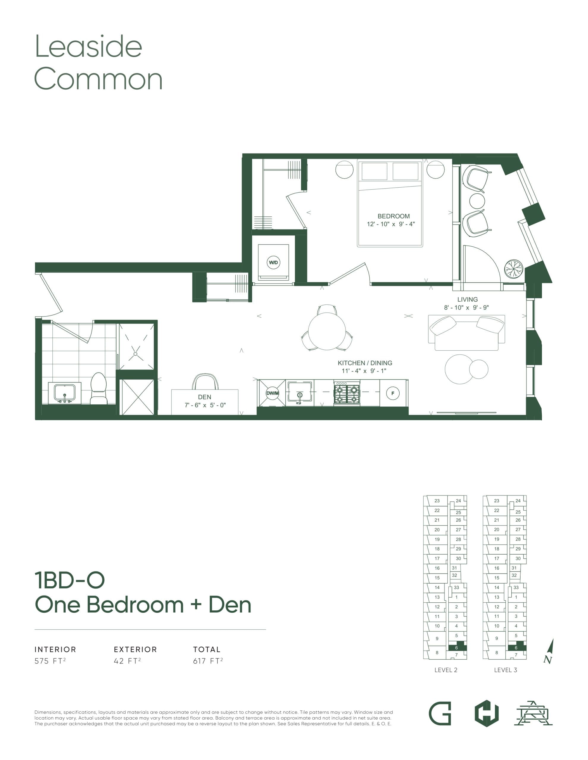 1BD-O Floor Plan at Leaside Common Condos - 575 sq.ft