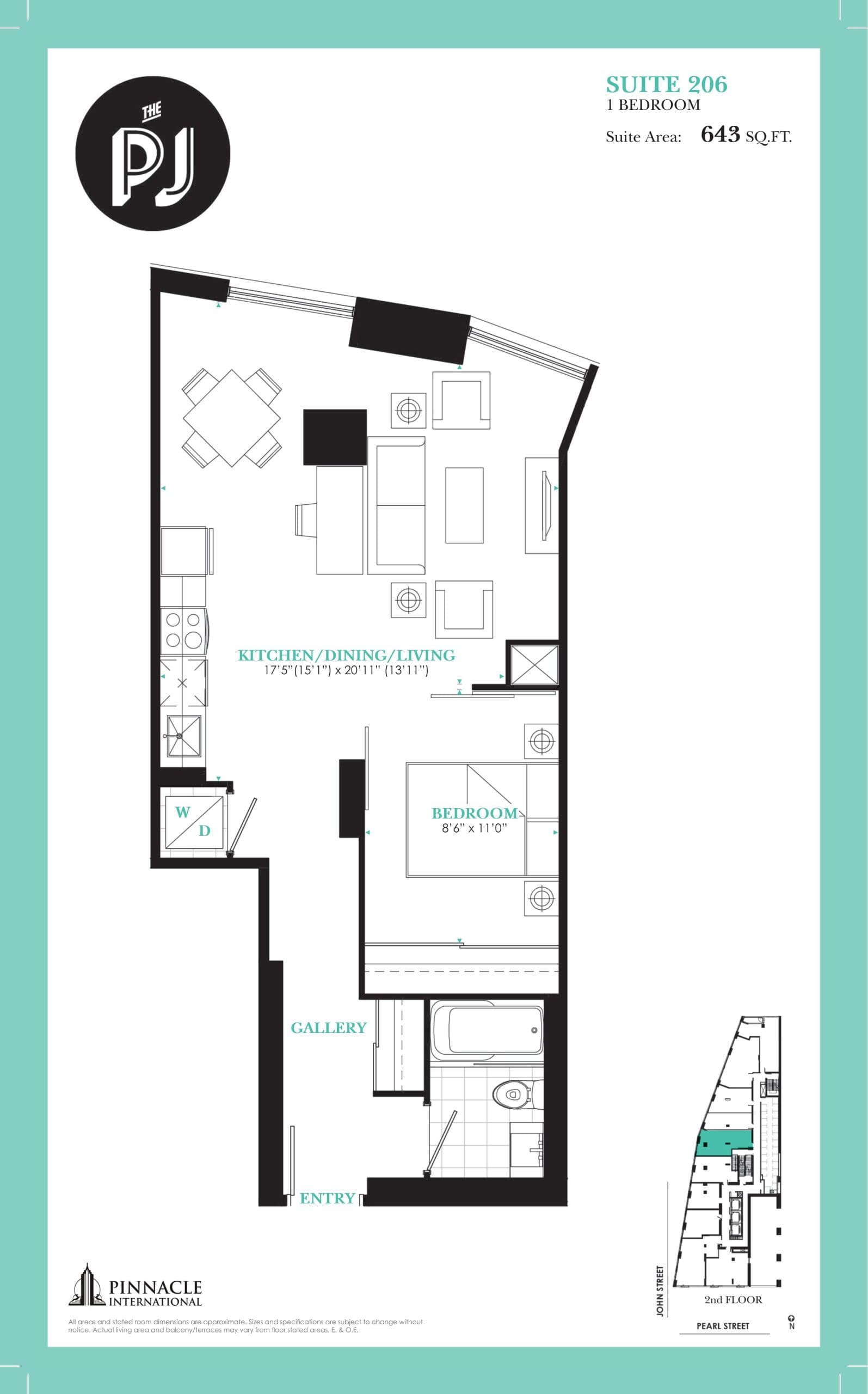 Suite 206 Floor Plan at The PJ Condos - 643 sq.ft