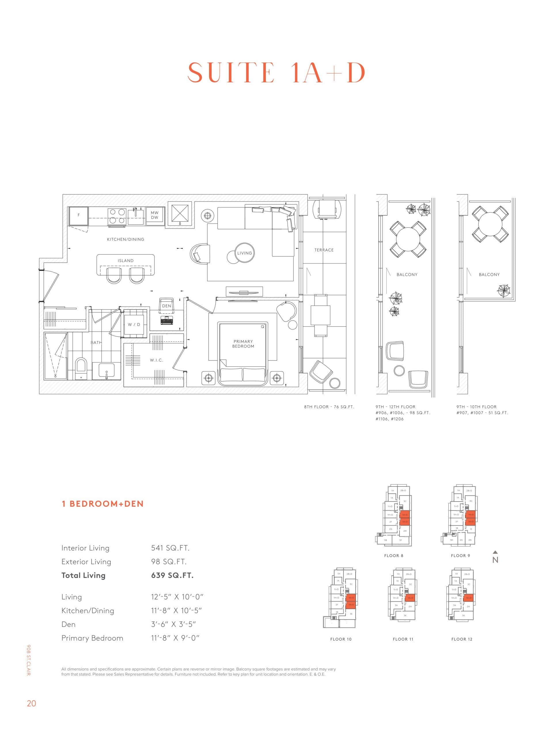 Suite 1A+D Floor Plan at 908 St. Clair Condos - 541 sq.ft