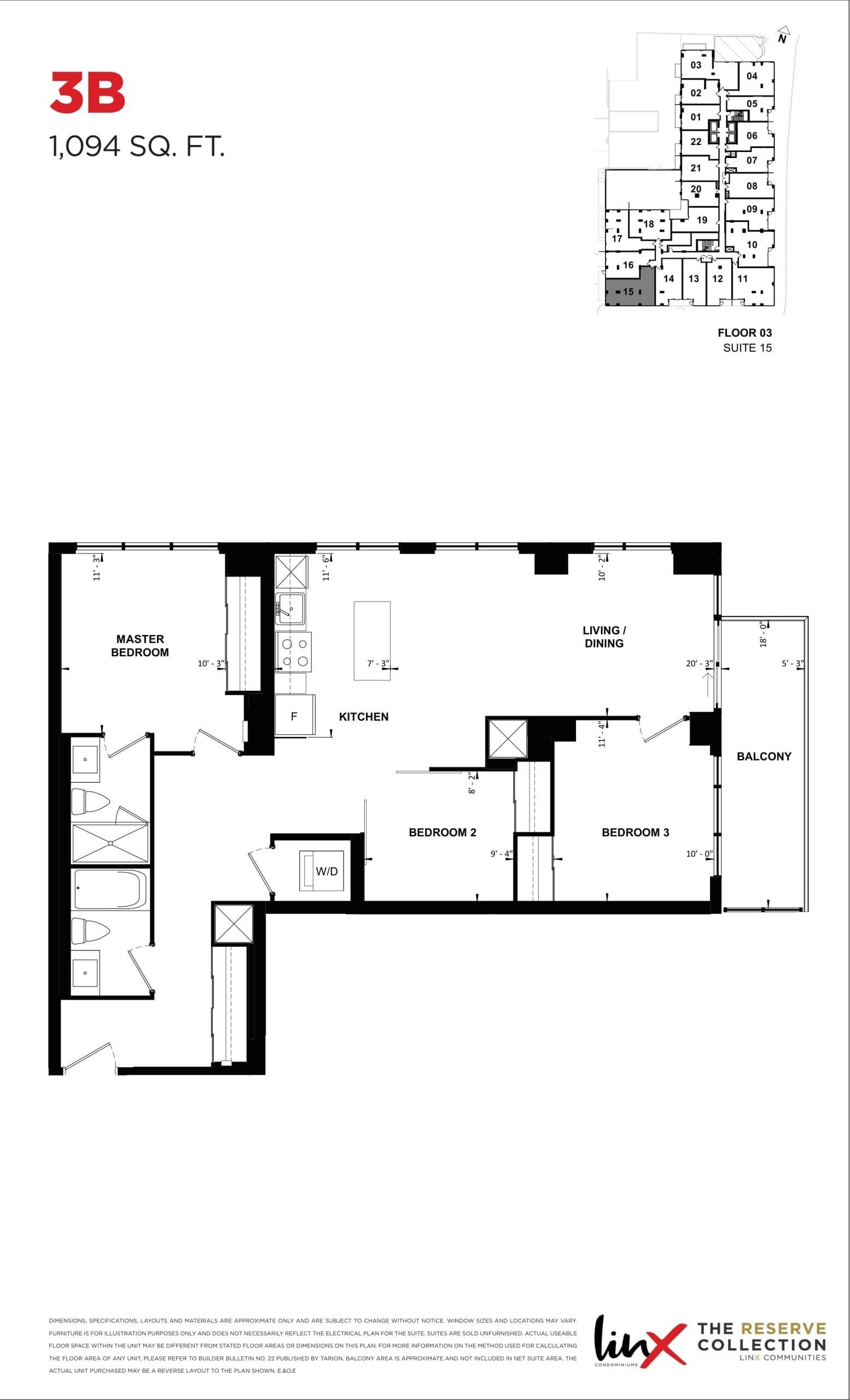 3B (1094 sq. ft.) - The Reserve Collection Floor Plan at Linx Condos - 1094 sq.ft