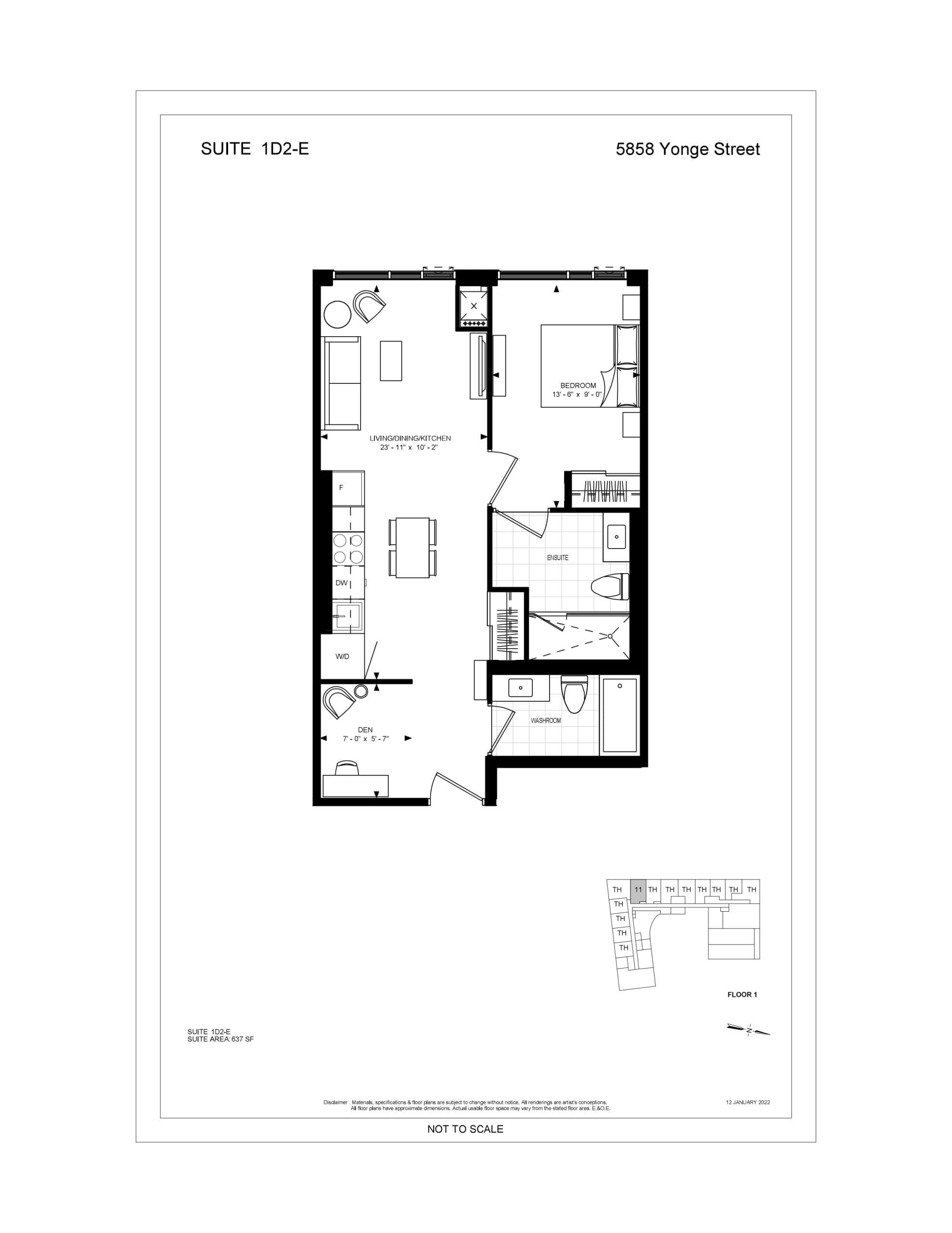 Suite 1D2-E Floor Plan at Plaza on Yonge Condos - 637 sq.ft