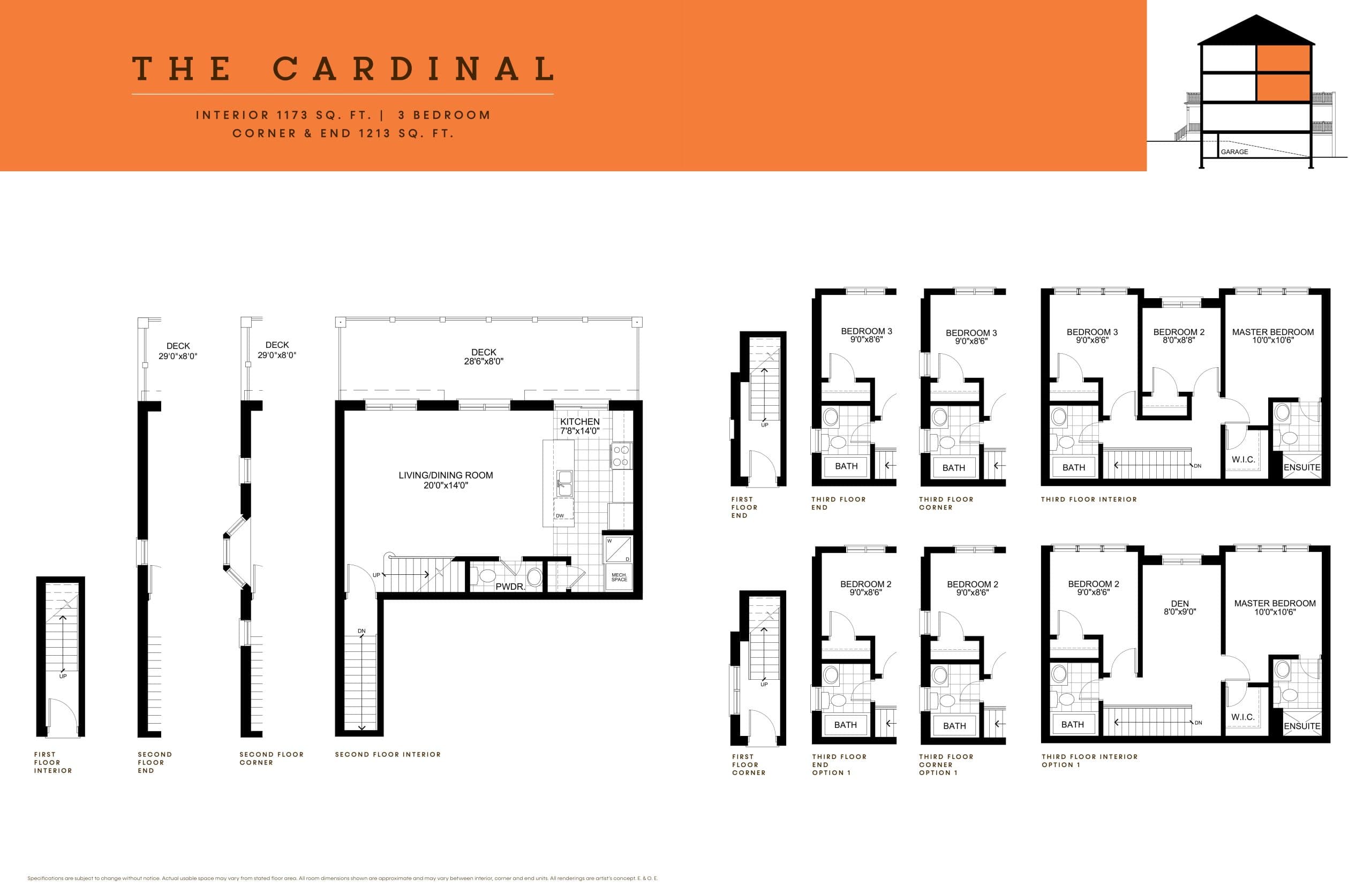 The Cardinal Floor Plan at Bridle Trail Urban Towns - 1173 sq.ft