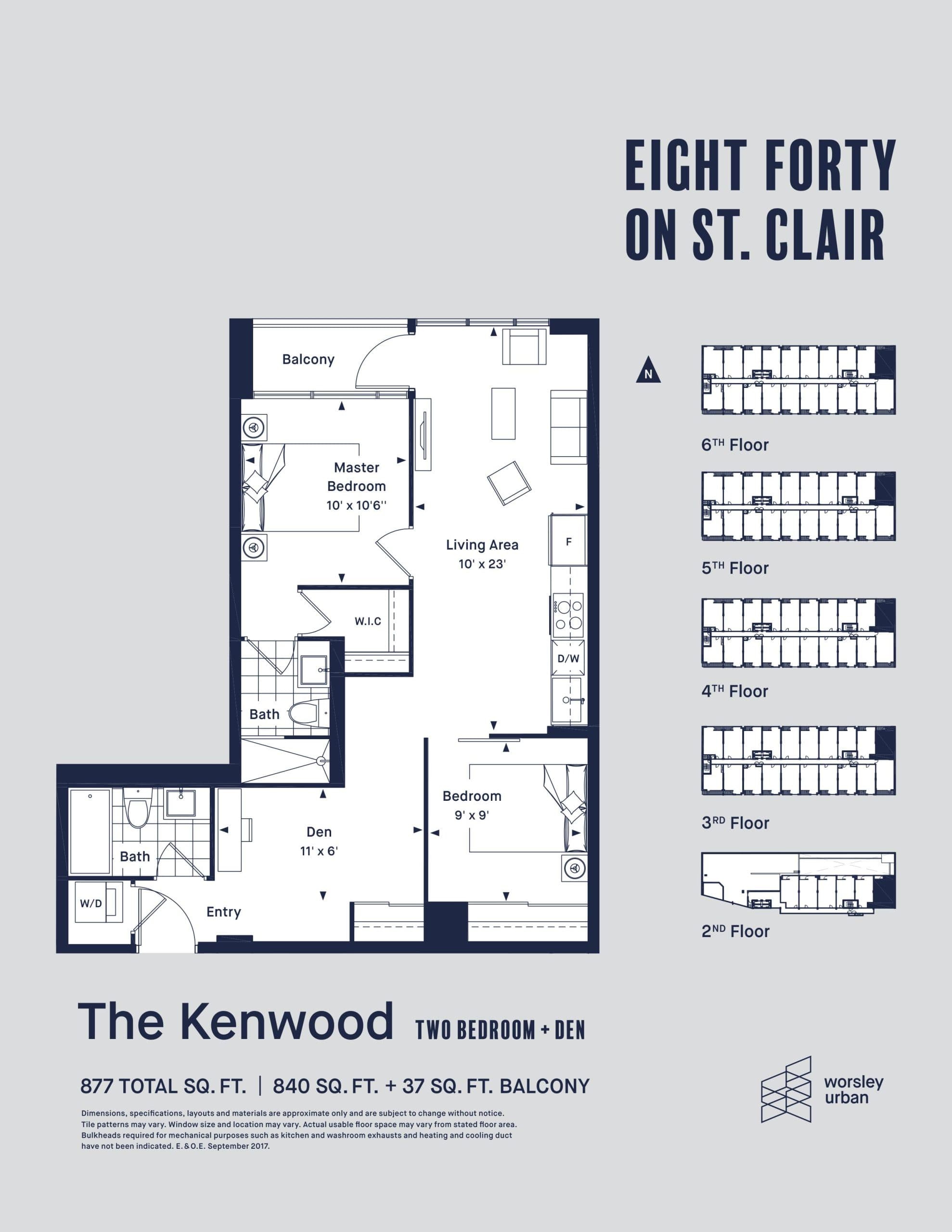 The Kenwood Floor Plan at Eight Forty Condos - 925 sq.ft