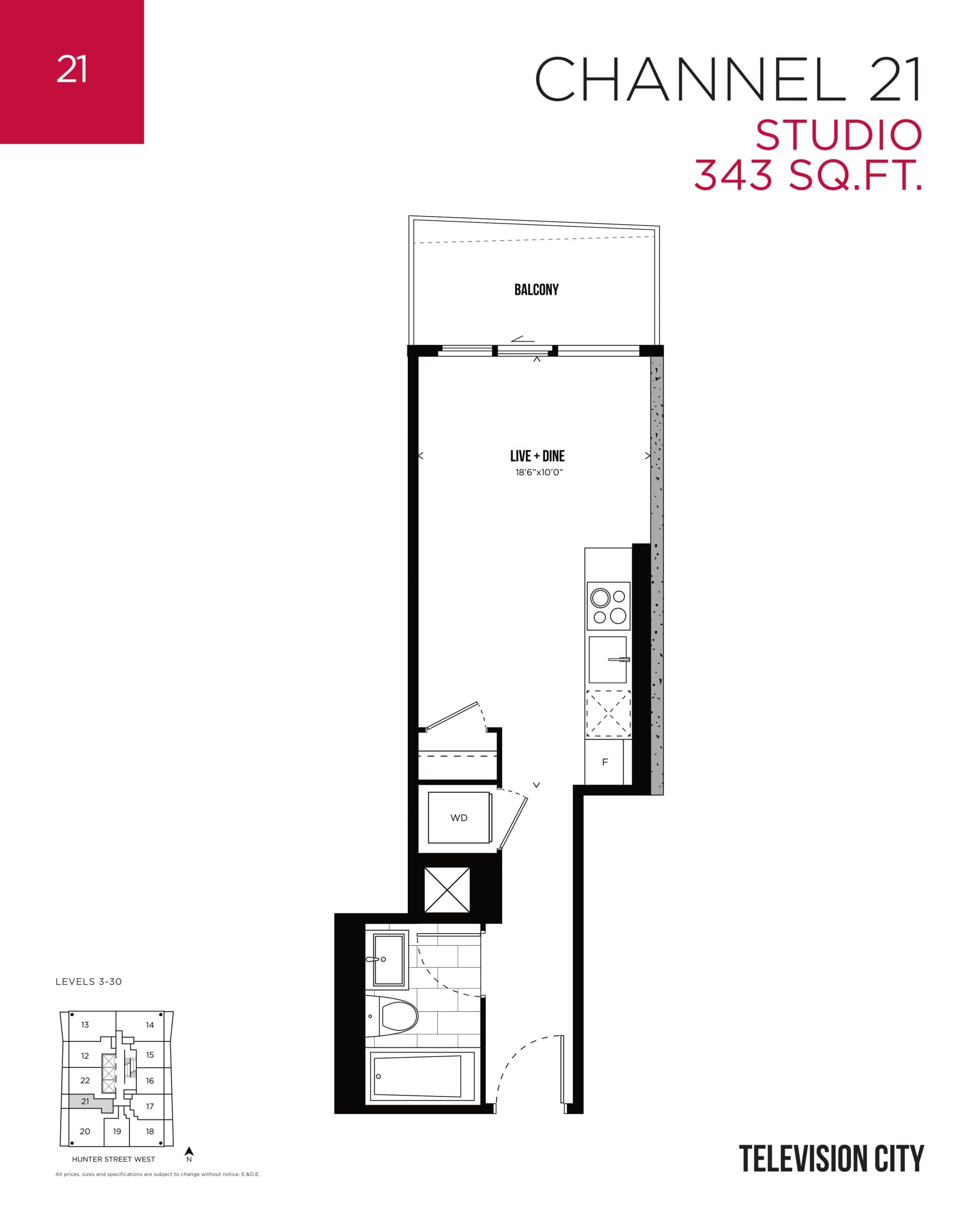 Channel 21 Floor Plan at Television City Condos Tower 2 - 343 sq.ft