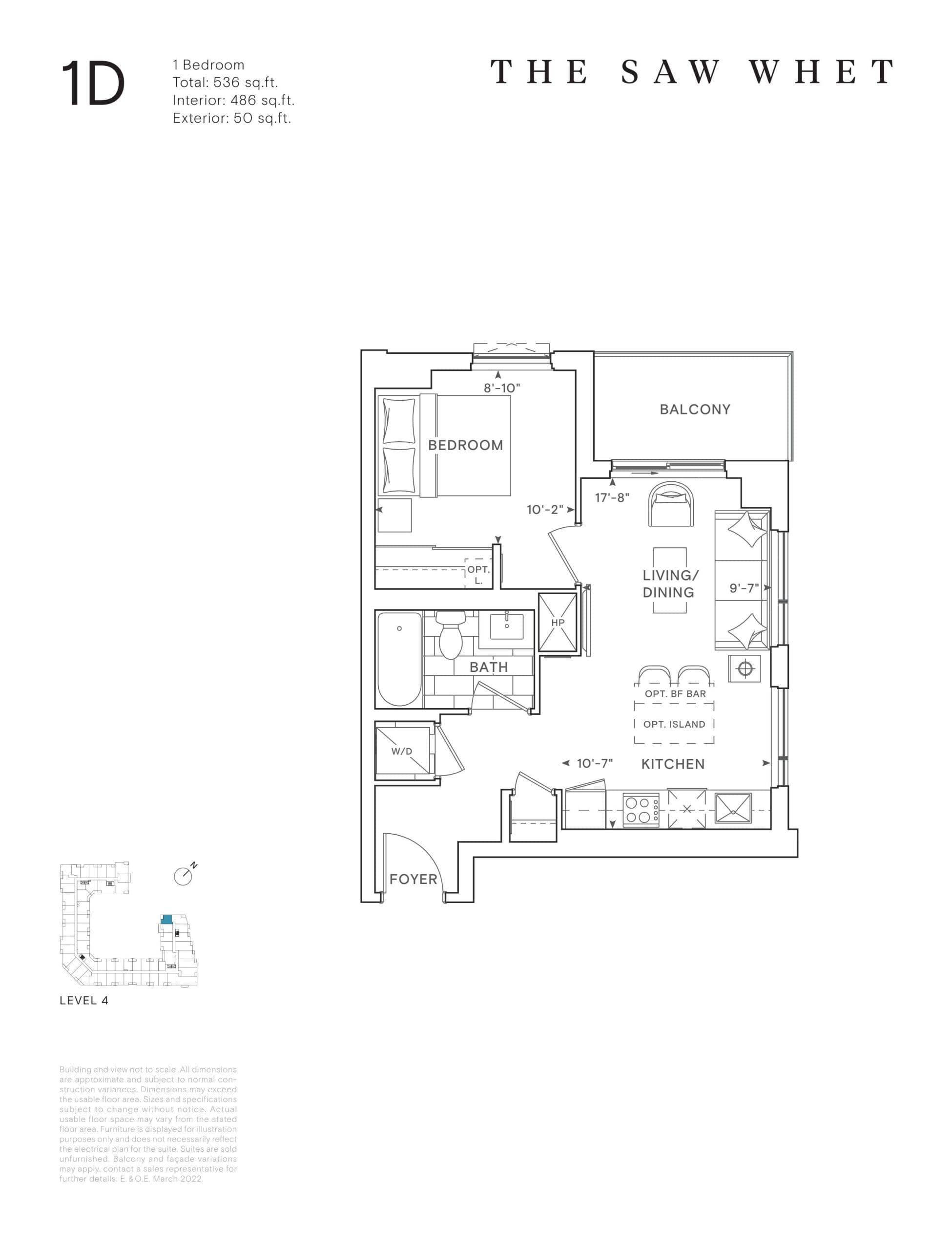 1D Floor Plan at The Saw Whet Condos - 486 sq.ft