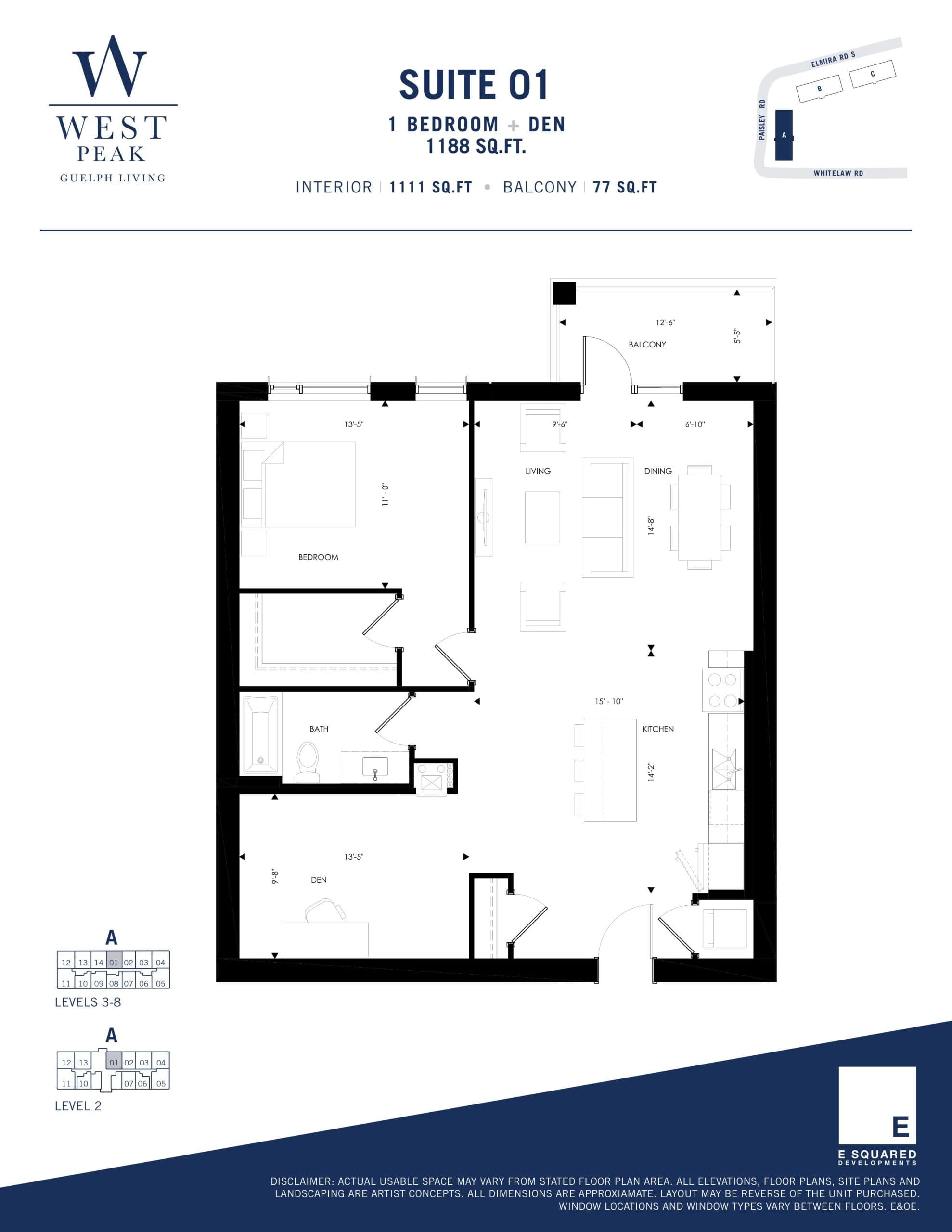 Suite 01 - Building A Floor Plan at West Peak Condos - 1111 sq.ft