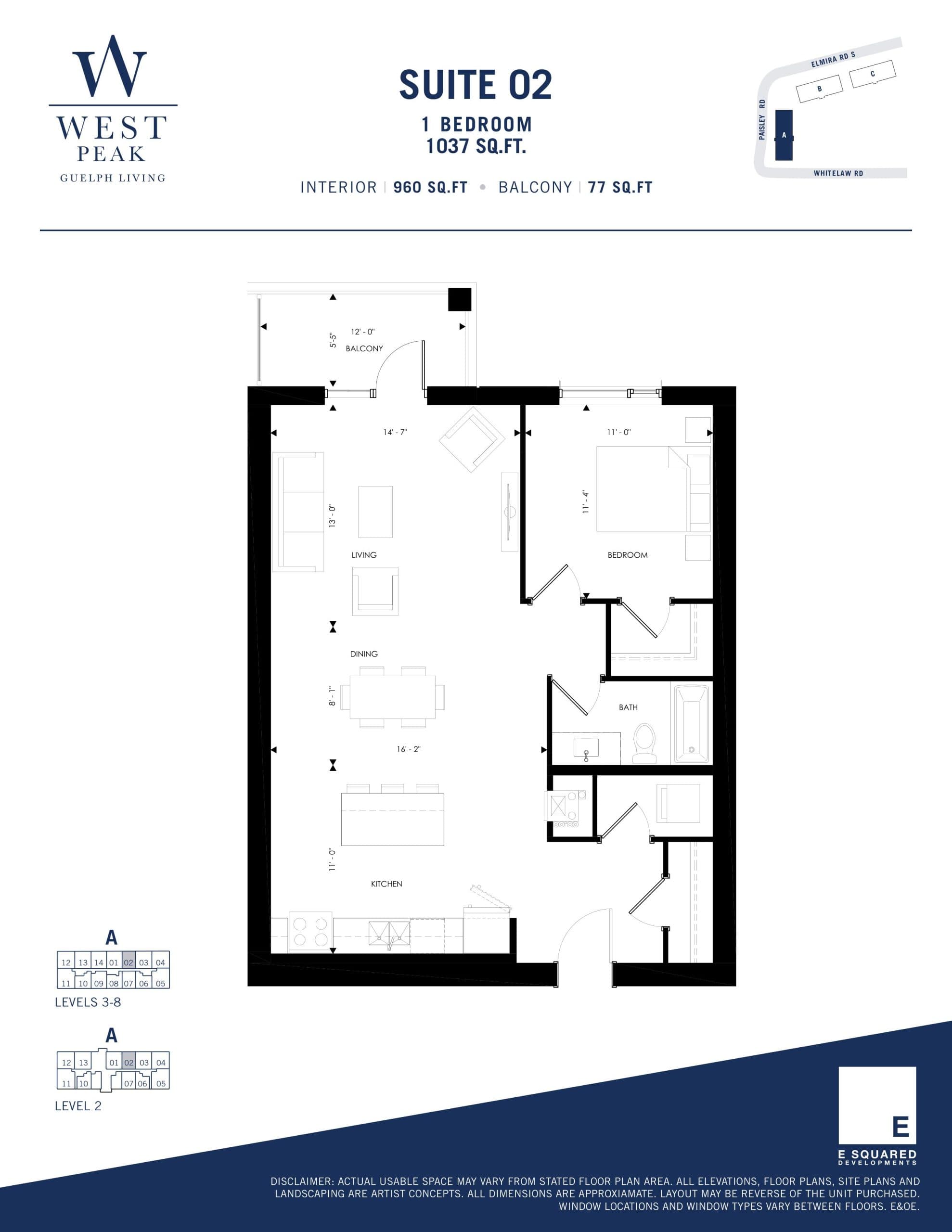 Suite 02 - Building A Floor Plan at West Peak Condos - 960 sq.ft