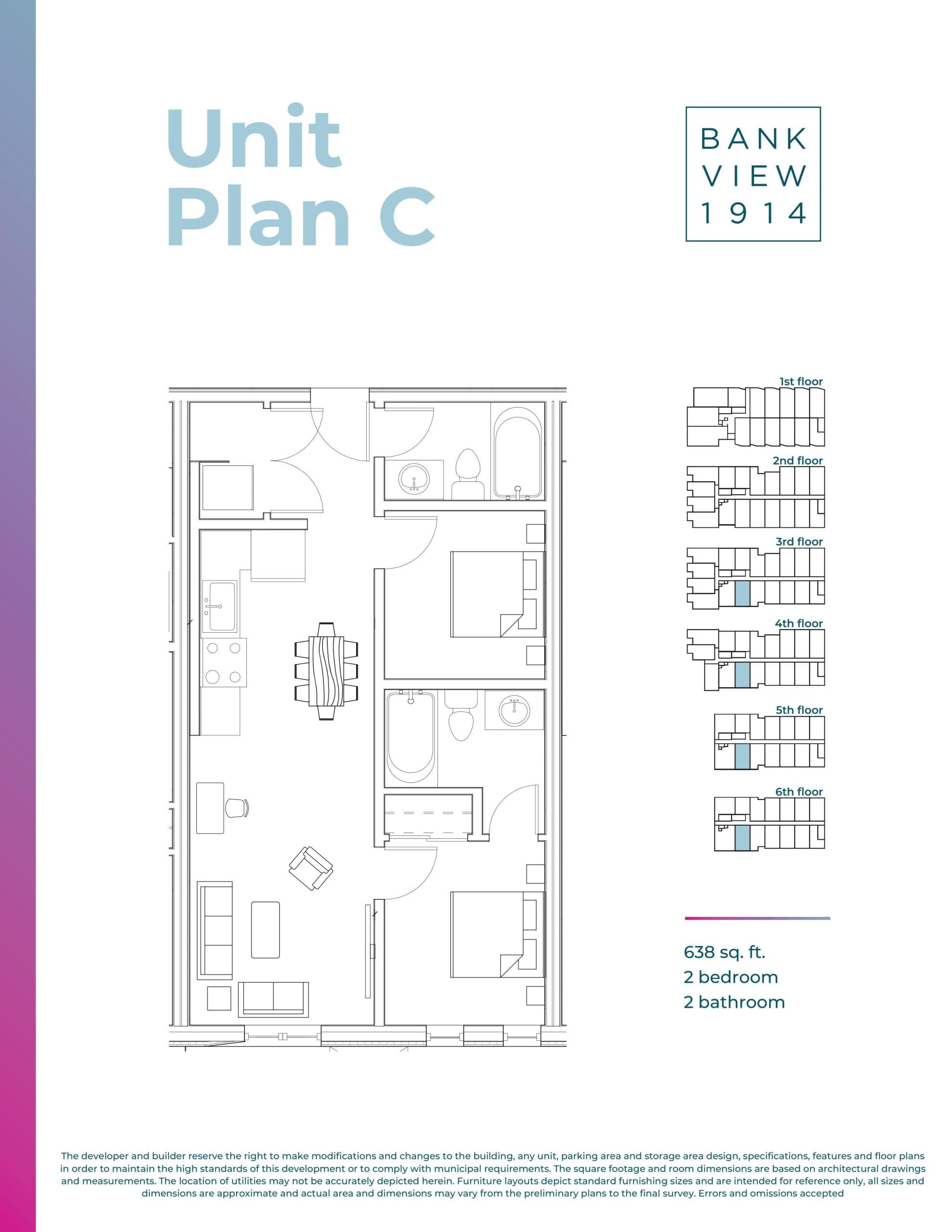 Plan C Floor Plan at Bankview 1914 Condos - 638 sq.ft