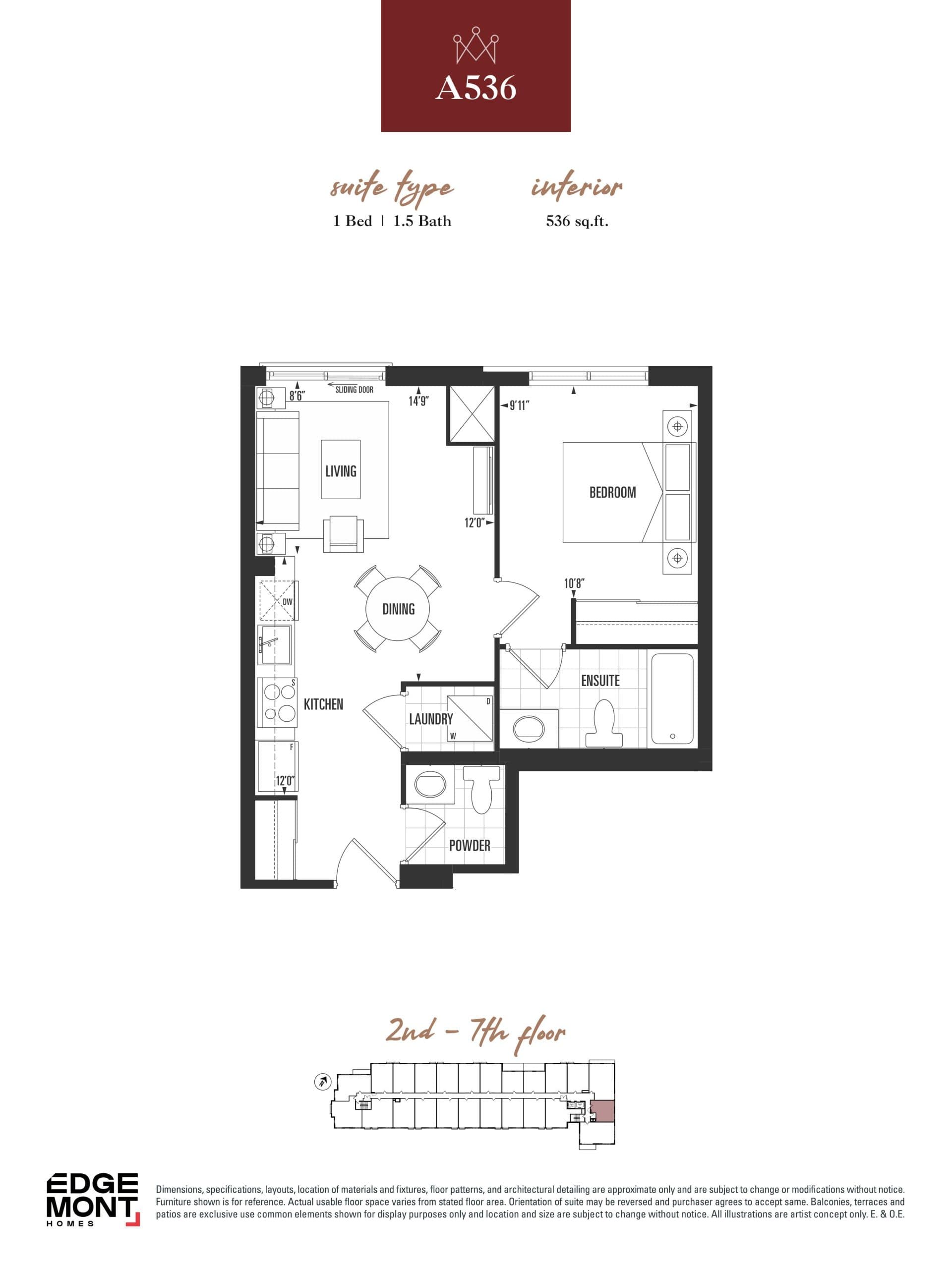 A536 Floor Plan at Louie Waterloo Residences - 536 sq.ft