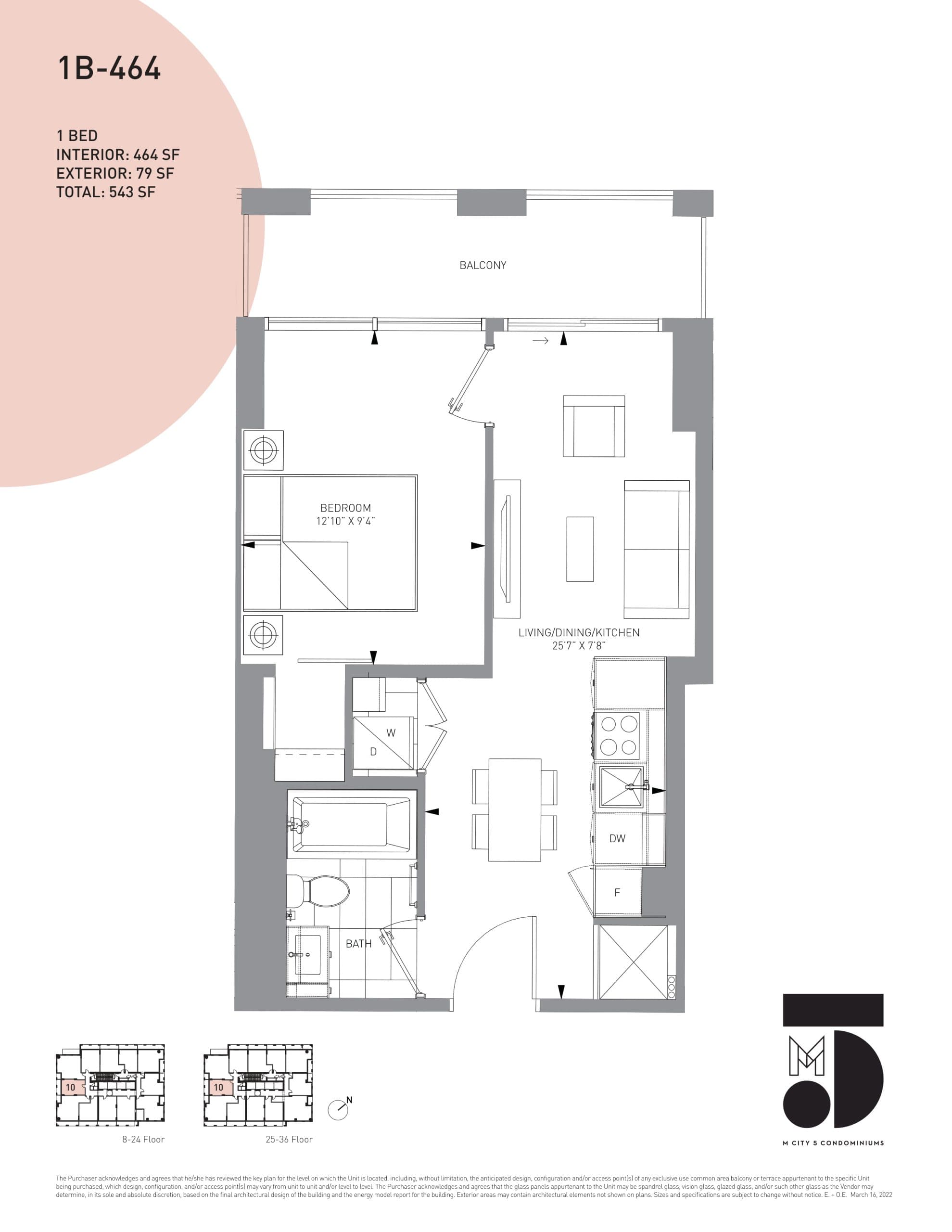 1B-464 Floor Plan at M5 Condos - 464 sq.ft