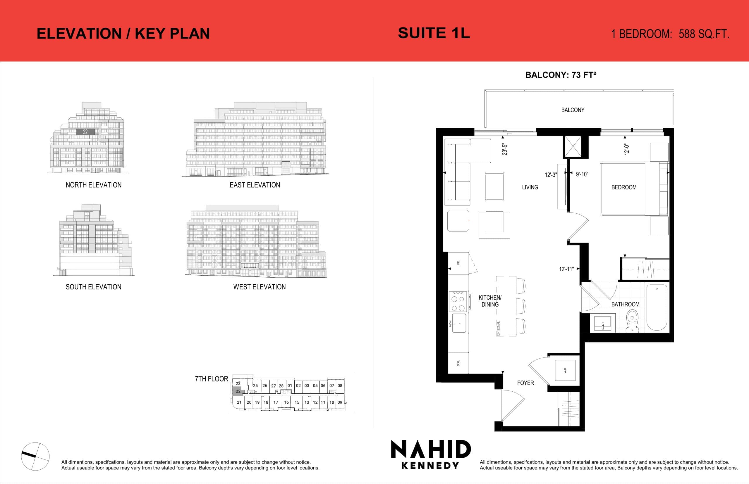 Suite 1L Floor Plan at Nahid Kennedy Condos - 588 sq.ft