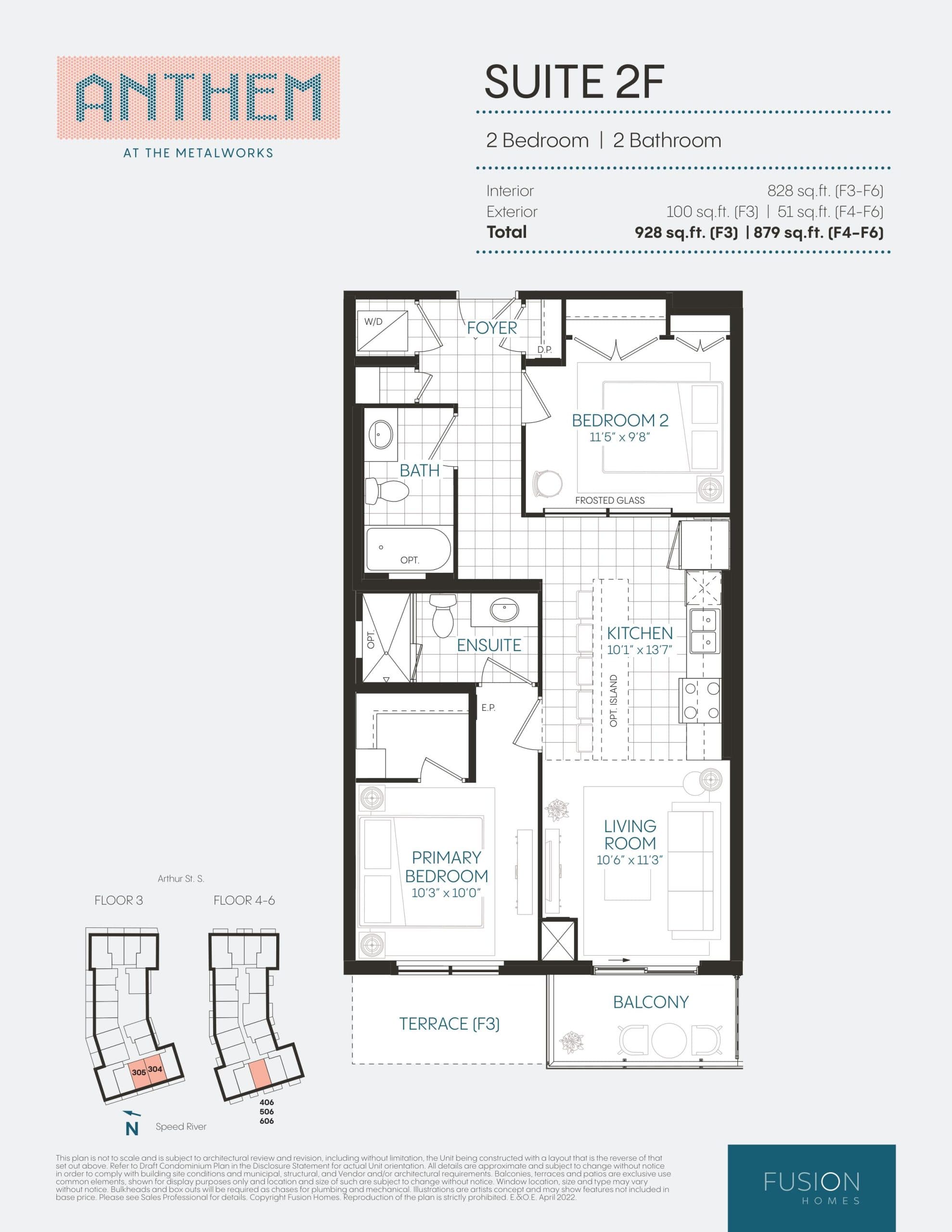 Suite 2F Floor Plan at Anthem at The Metalworks Condos - 828 sq.ft