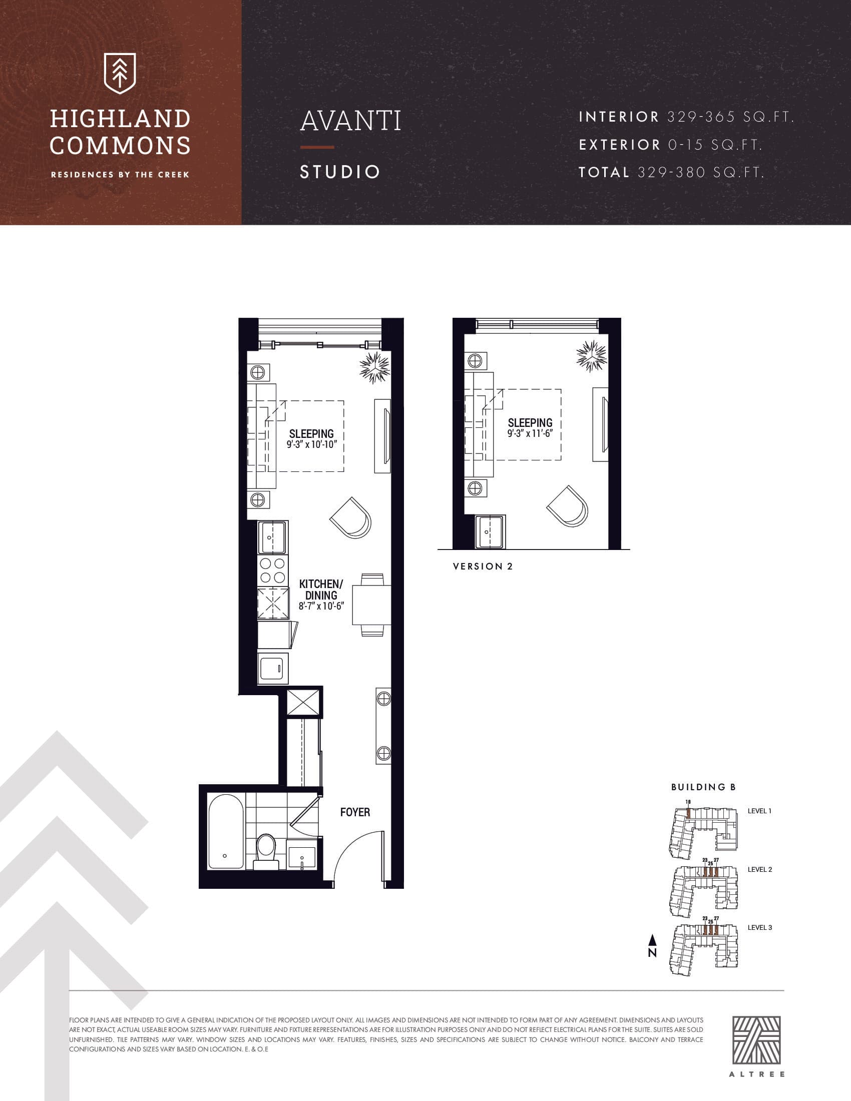 Avanti Floor Plan at Highland Commons 2 Condos - 342 sq.ft