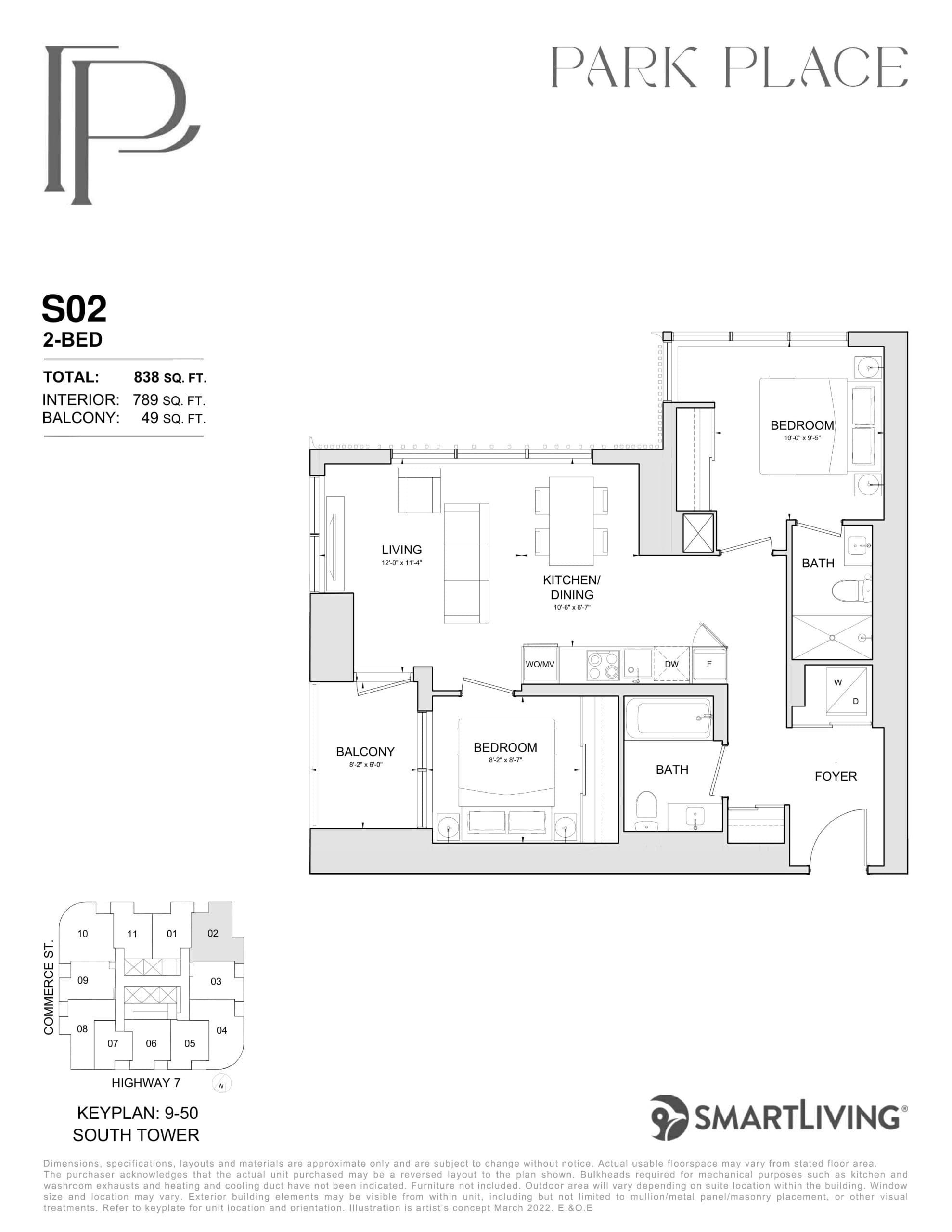 S02 Floor Plan at Park Place VMC Condos - 789 sq.ft