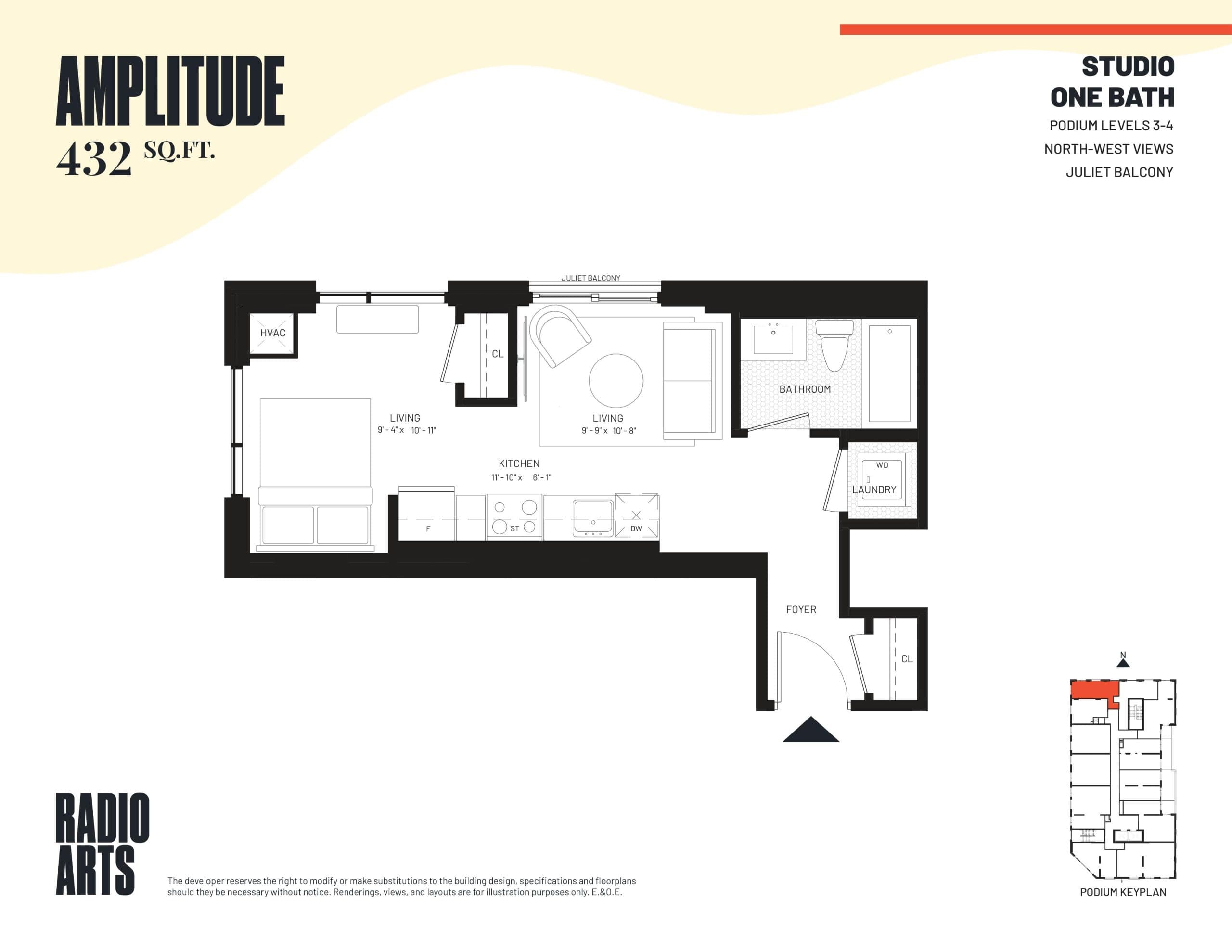 Amplitude Floor Plan at Radio Arts Condos - 432 sq.ft