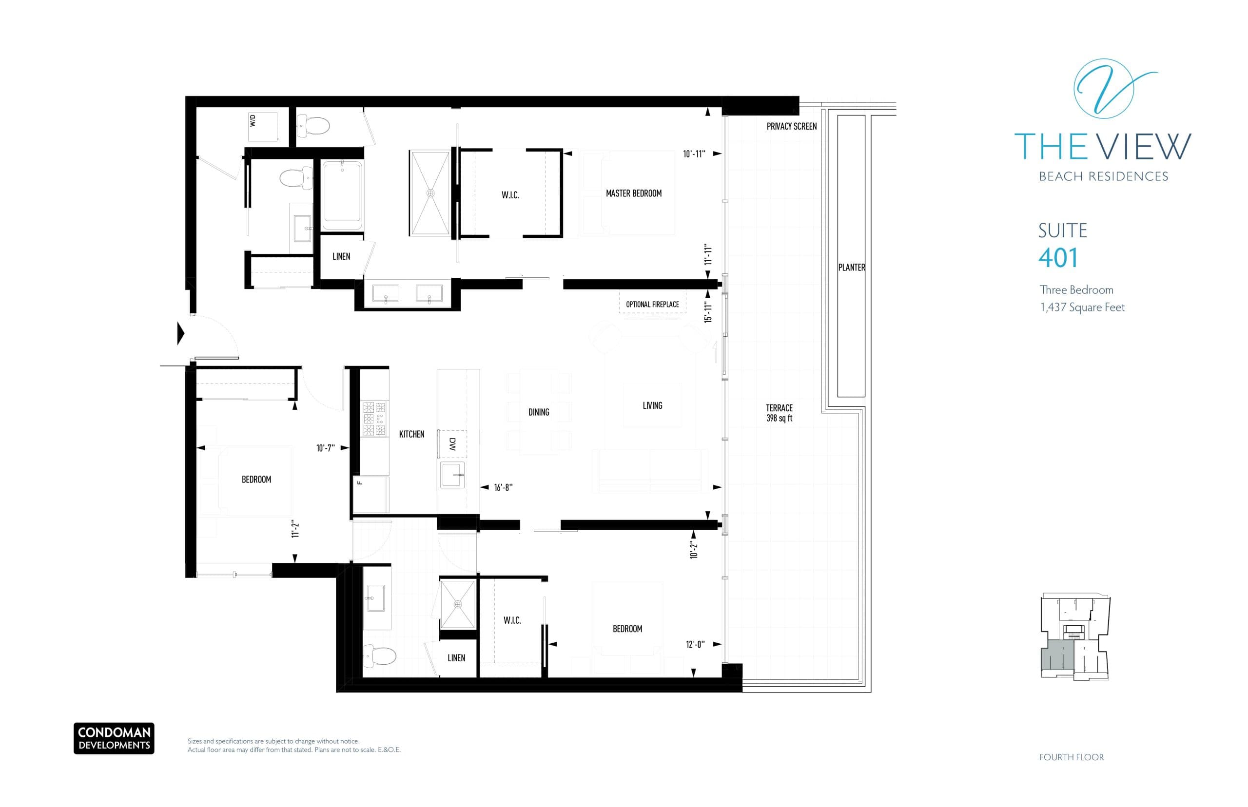 Suite 401 Floor Plan at The View Beach Residences - 1437 sq.ft