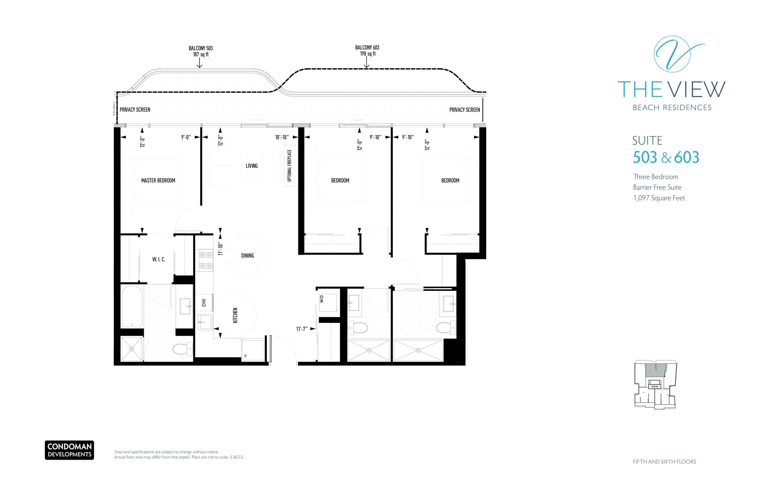 Suite 503 & 603 Floor Plan at The View Beach Residences - 1097 sq.ft
