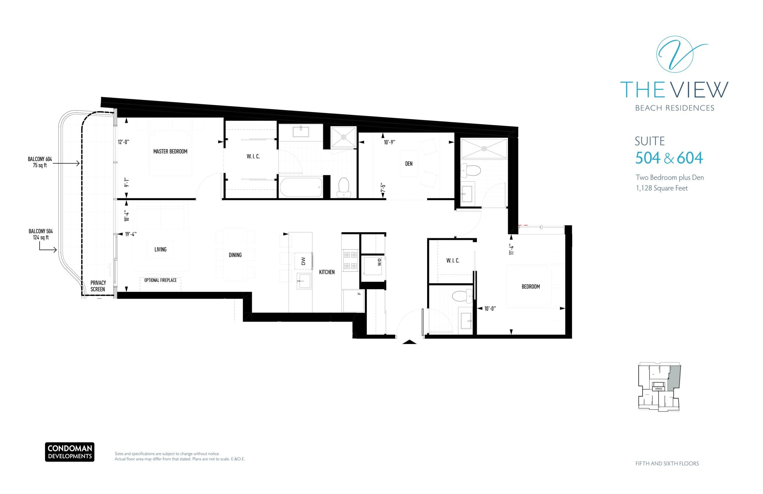 Suite 504 & 604 Floor Plan at The View Beach Residences - 1128 sq.ft