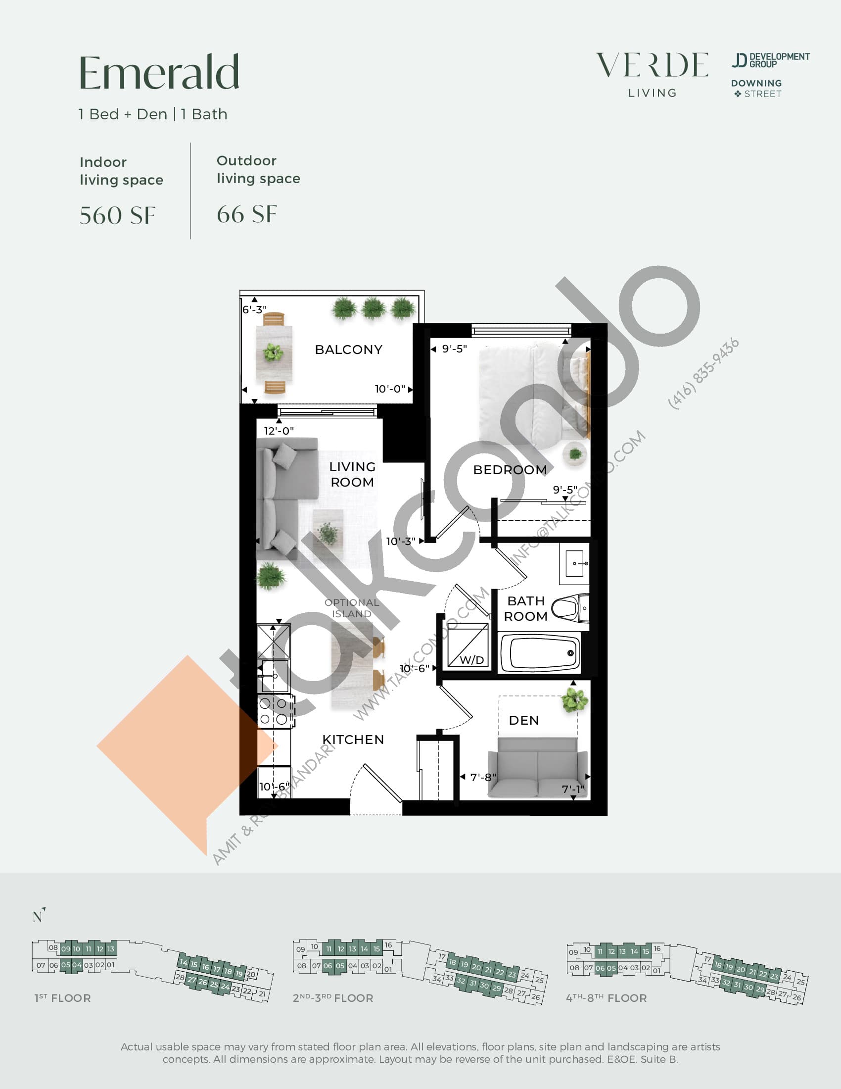 Emerald Floor Plan at Verde Living Condos - 560 sq.ft
