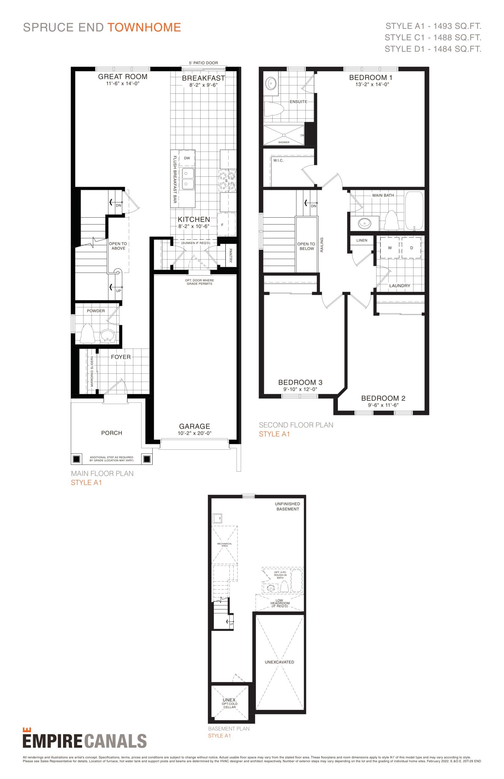 Spruce End Floor Plan at Empire Canals - 1493 sq.ft