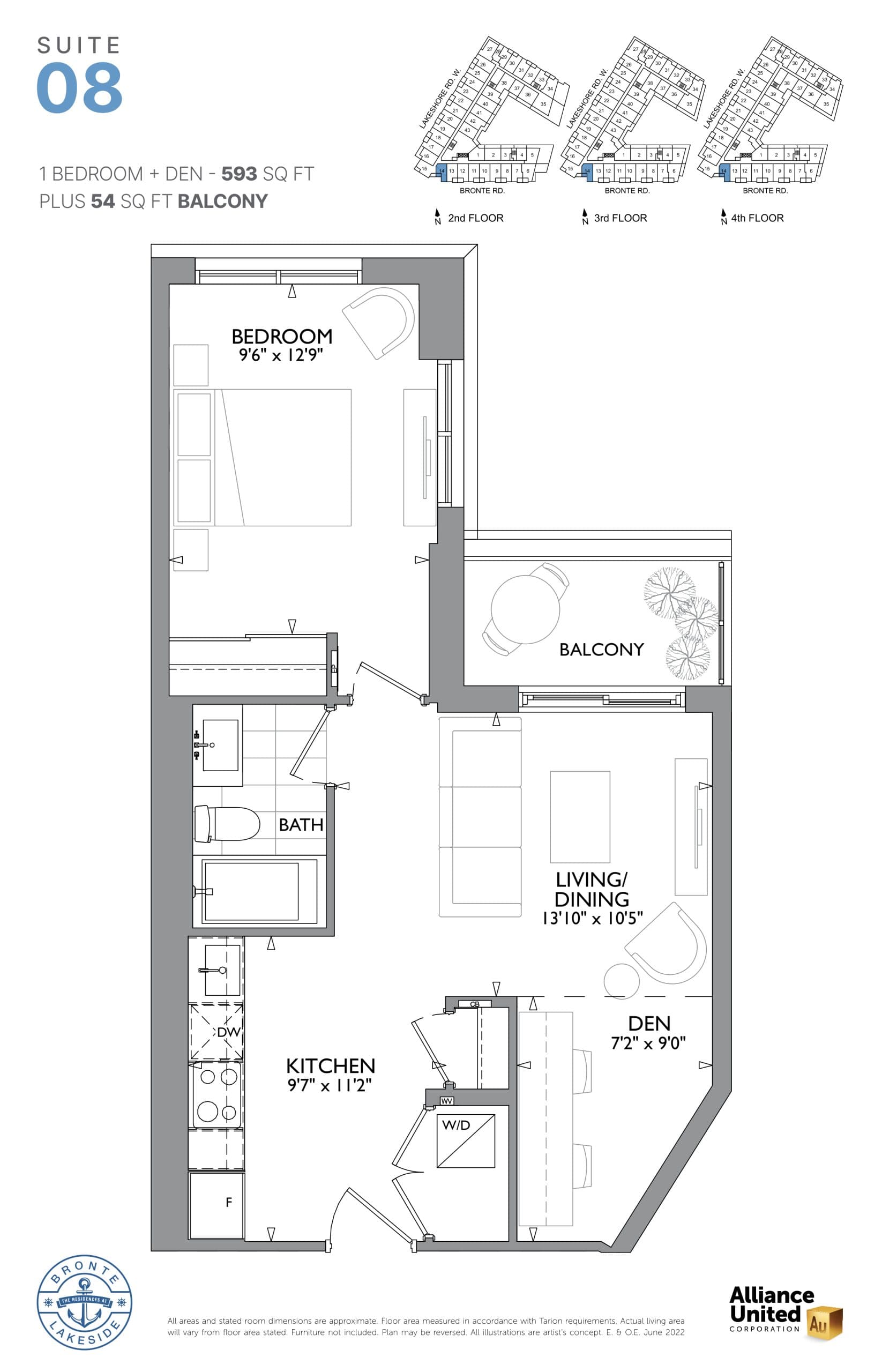 Suite 08 Floor Plan at The Residences at Bronte Lakeside Condos - 593 sq.ft