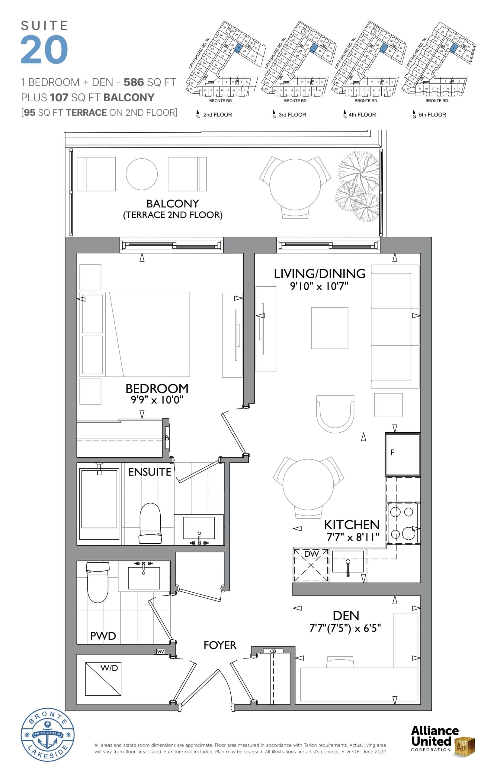 Suite 20 (Sunrise Collection) Floor Plan at The Residences at Bronte Lakeside Condos - 586 sq.ft