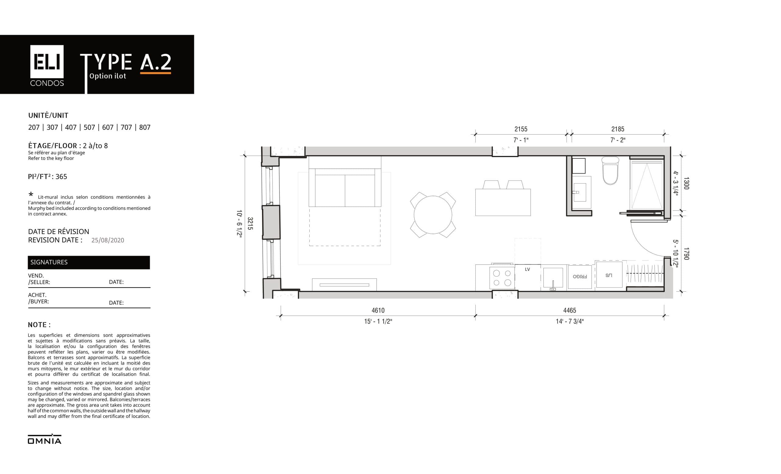 Type A.2 Floor Plan at Eli Condos - 365 sq.ft