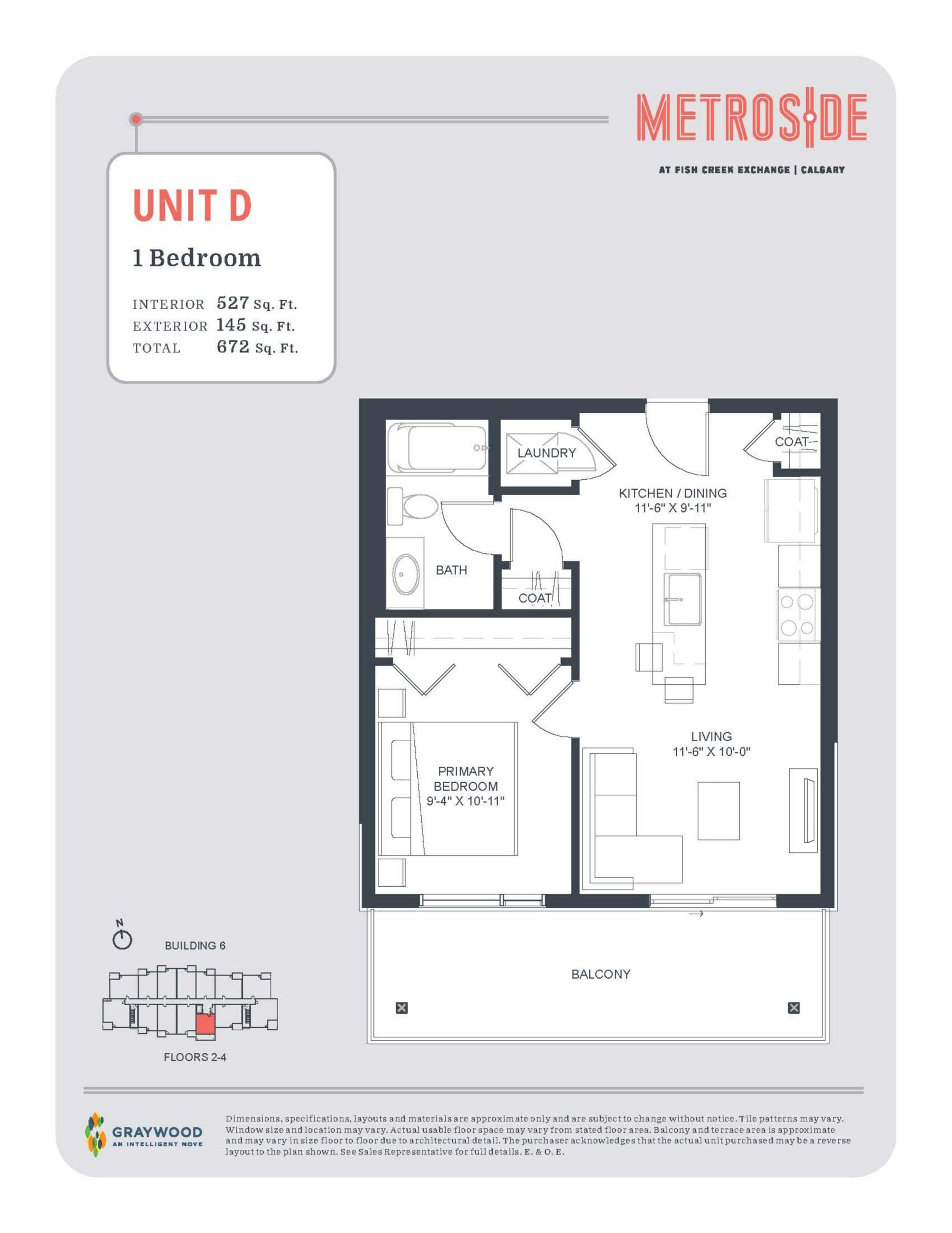 Unit D Floor Plan at Metroside Condos - 527 sq.ft
