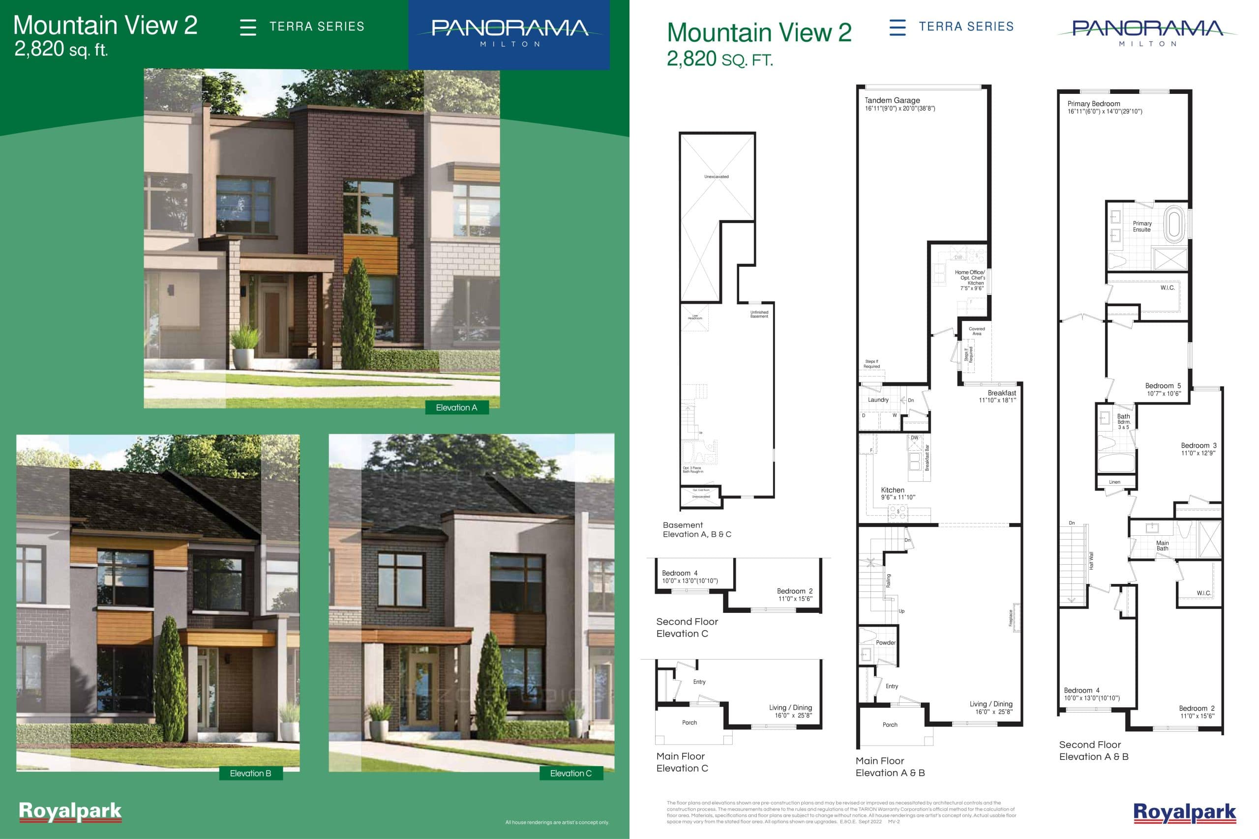 Mountain View 2 Floor Plan at Panorama Milton Towns - 2820 sq.ft
