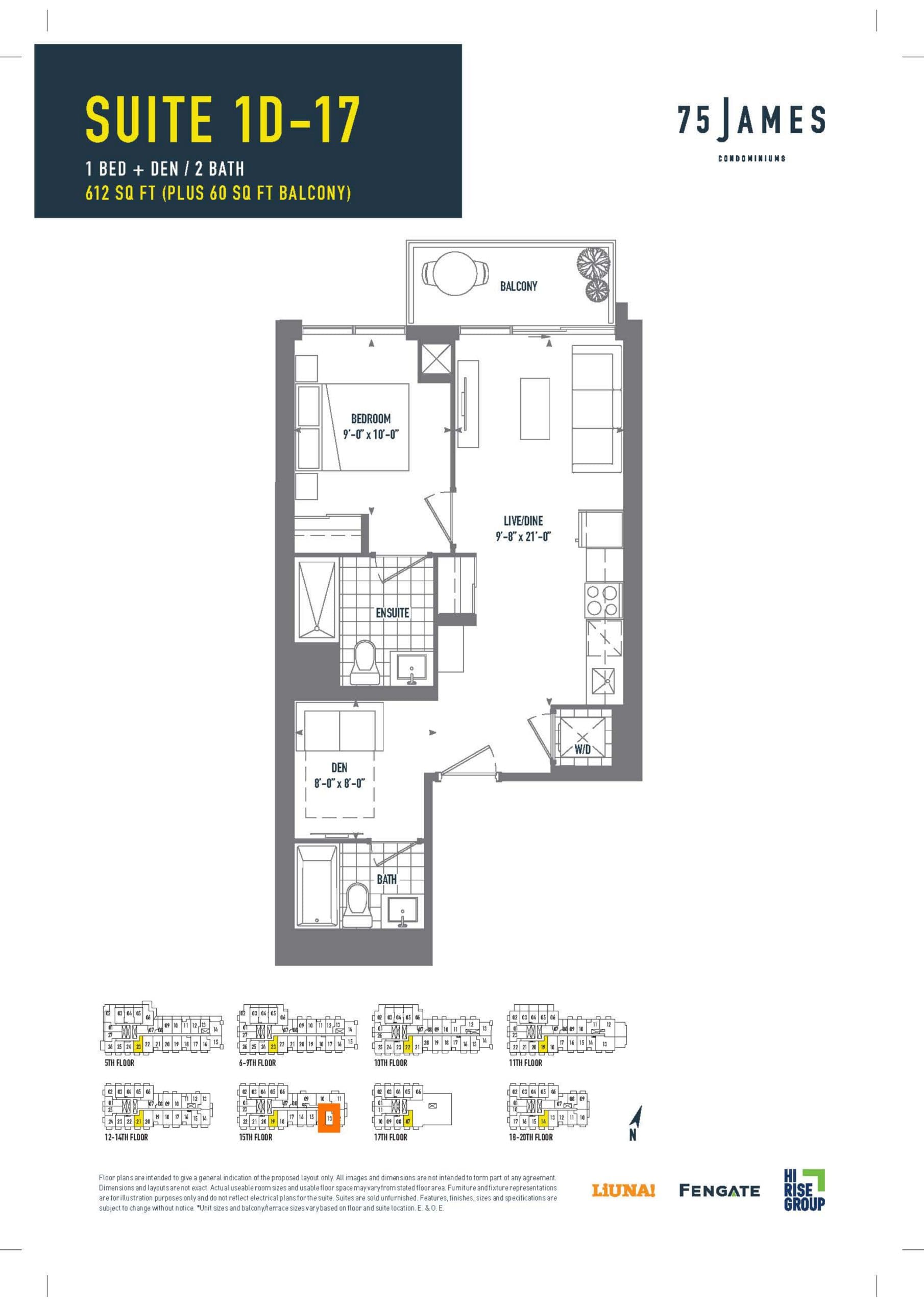 Suite 1D-17 Floor Plan at 75 James Condos - 612 sq.ft