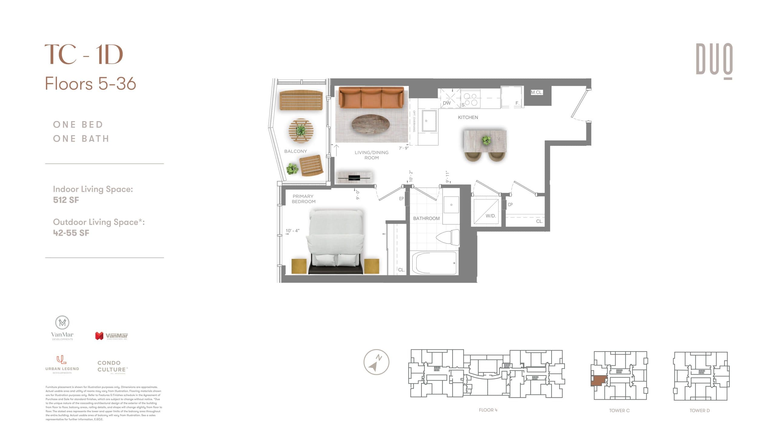 TC-1D Floor Plan at DUO Tower 3 at Station Park Condos - 512 sq.ft