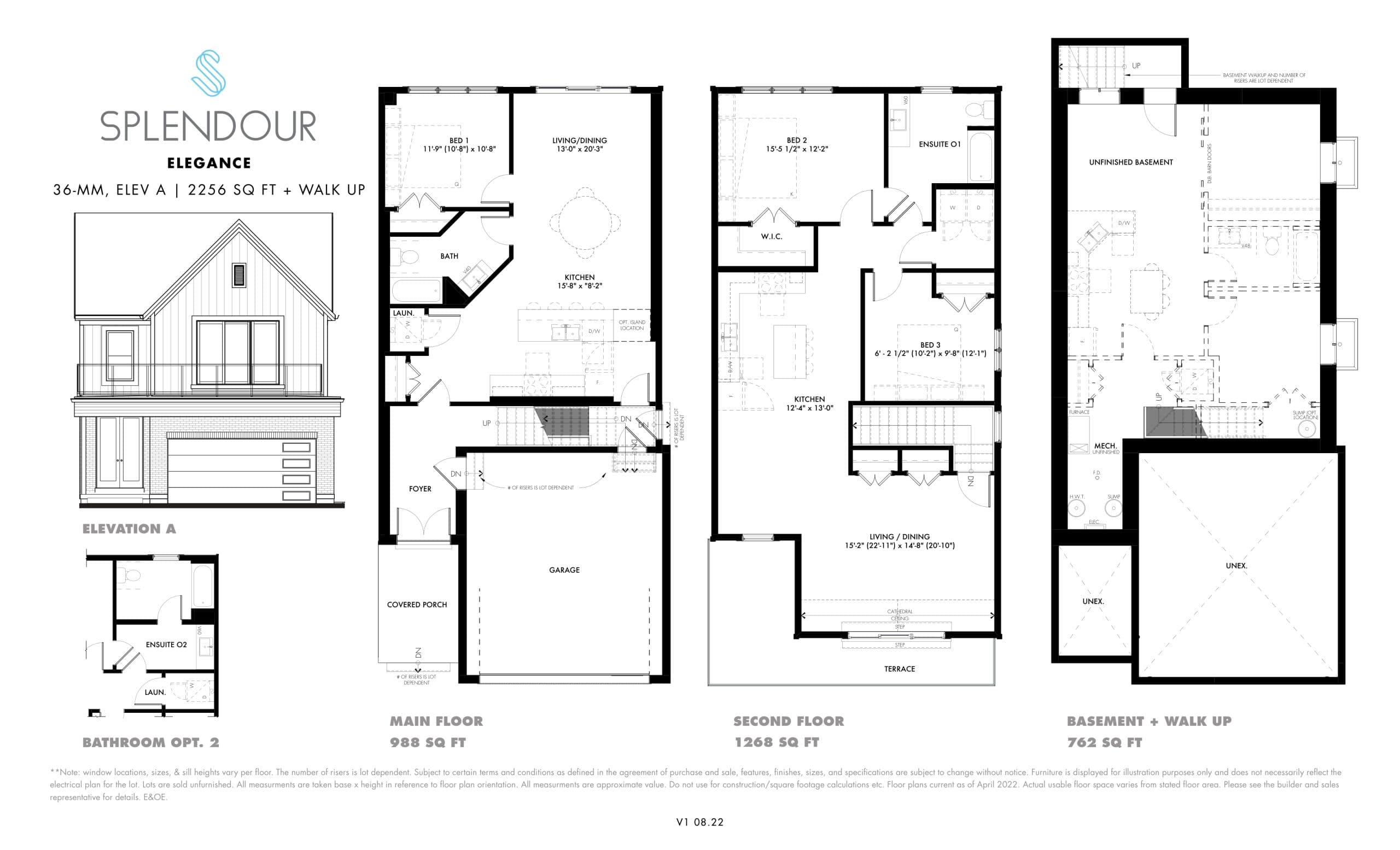 Elegance (Elev A) + Walk up Floor Plan at Splendour by Pinewood Niagara Builders - 2256 sq.ft
