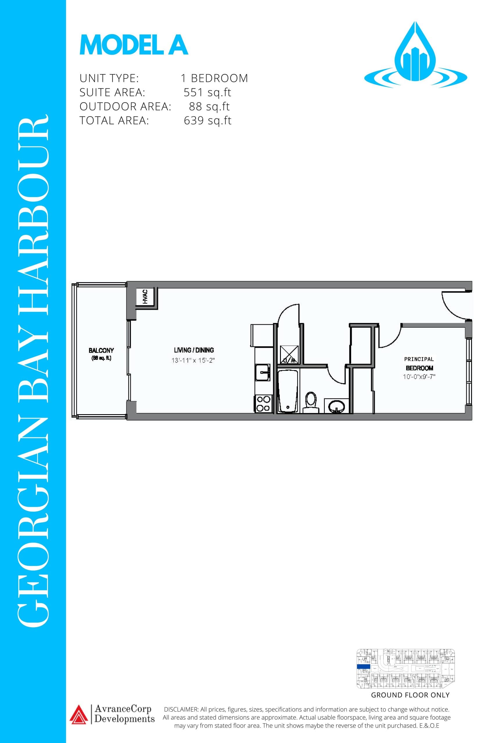 Model A Floor Plan at Georgian Bay Harbour Condos - 551 sq.ft