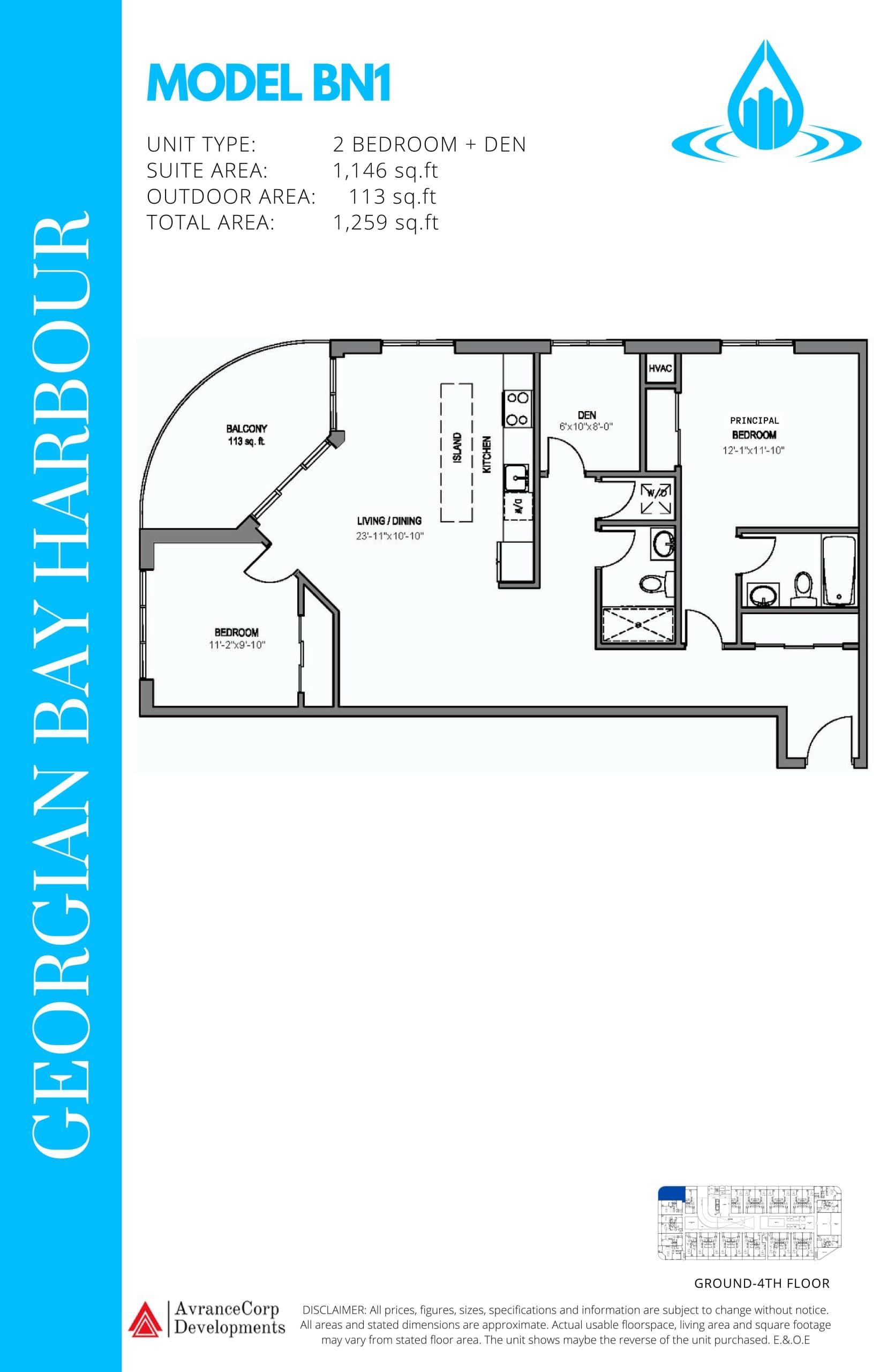 Model BN1 Floor Plan at Georgian Bay Harbour Condos - 1146 sq.ft
