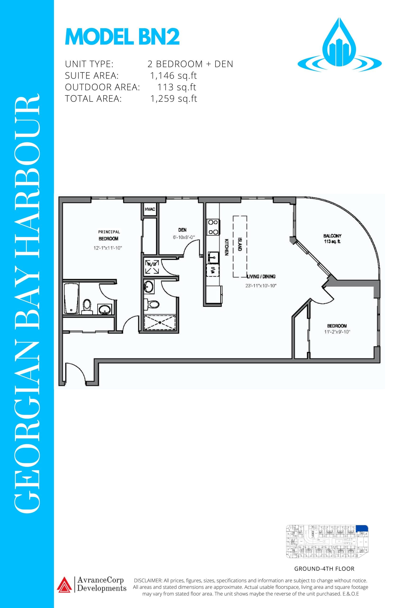 Model BN2 Floor Plan at Georgian Bay Harbour Condos - 1146 sq.ft