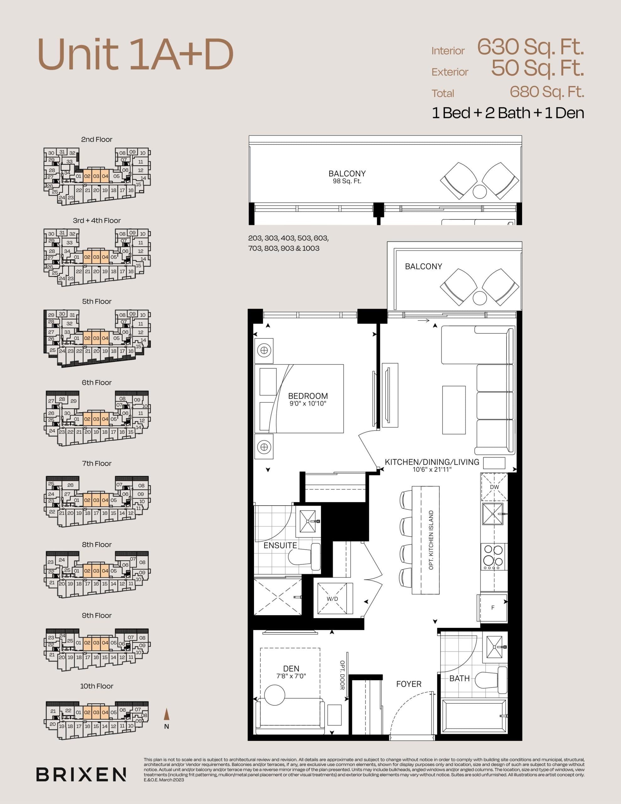Unit 1A+D Floor Plan at Exhale Residences - 630 sq.ft