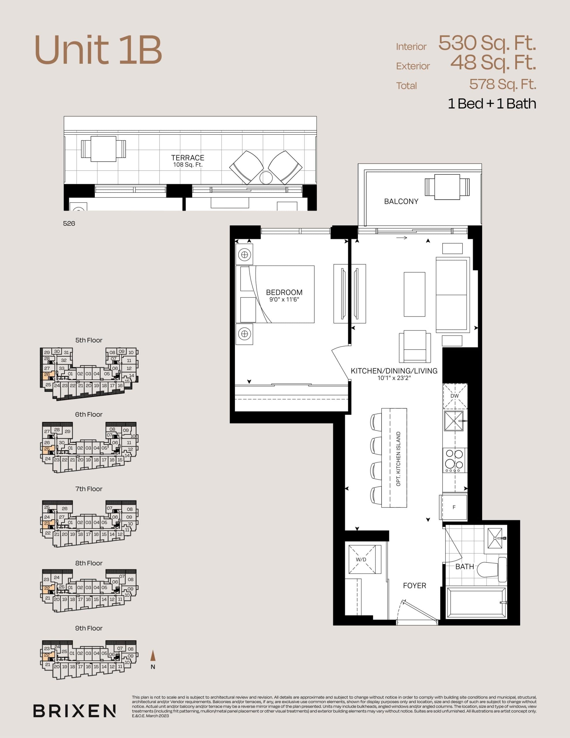Unit 1B Floor Plan at Exhale Residences - 530 sq.ft
